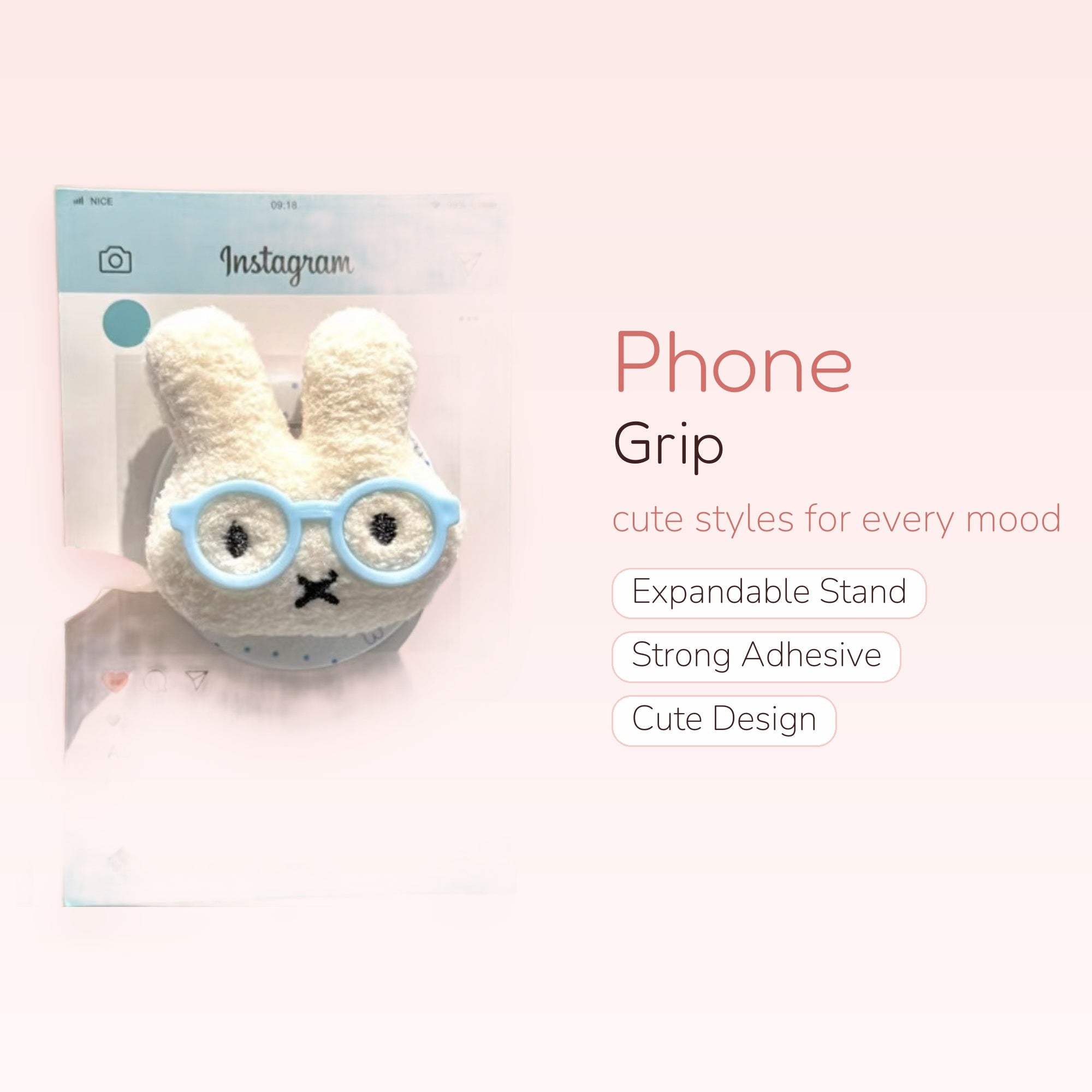 Kawaii Bunny Phone Grip | Cute Blue Glasses Pop Socket Stand