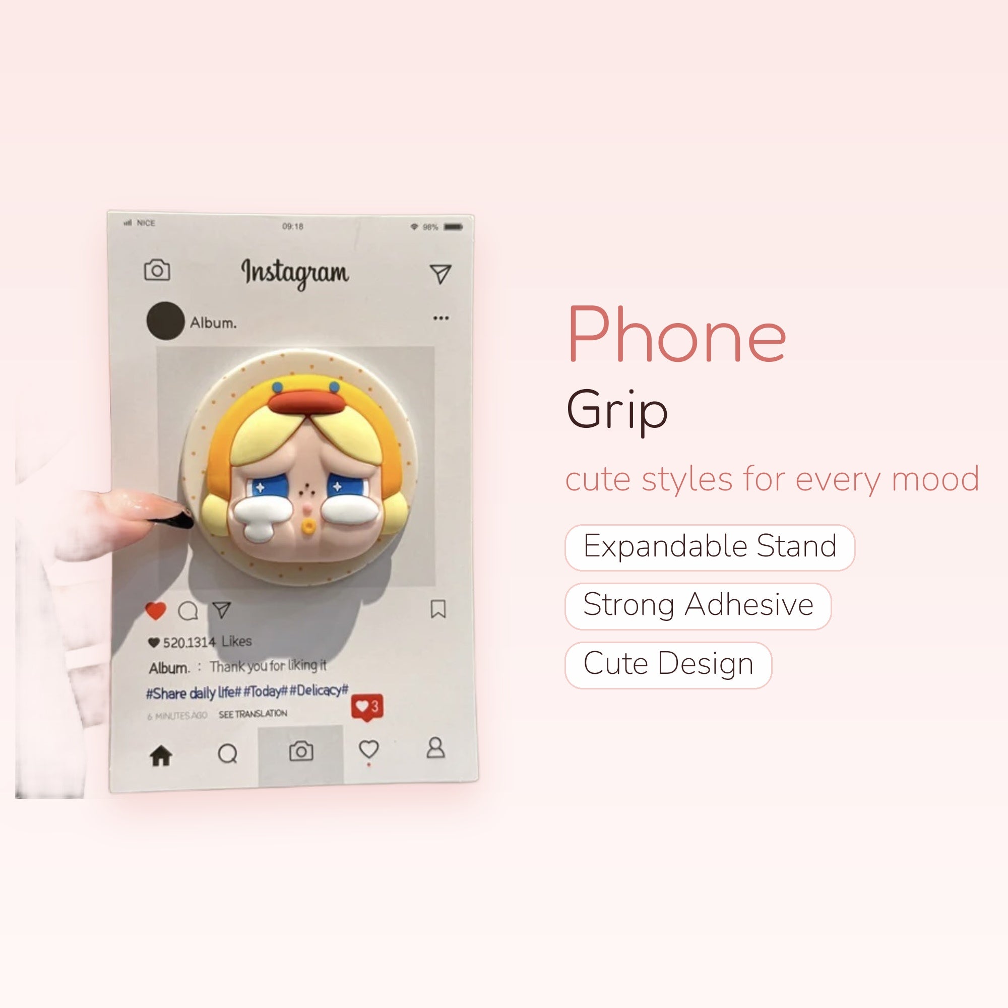 Crying Anime Girl Phone Grip | Kawaii Pop Socket Stand for Girls