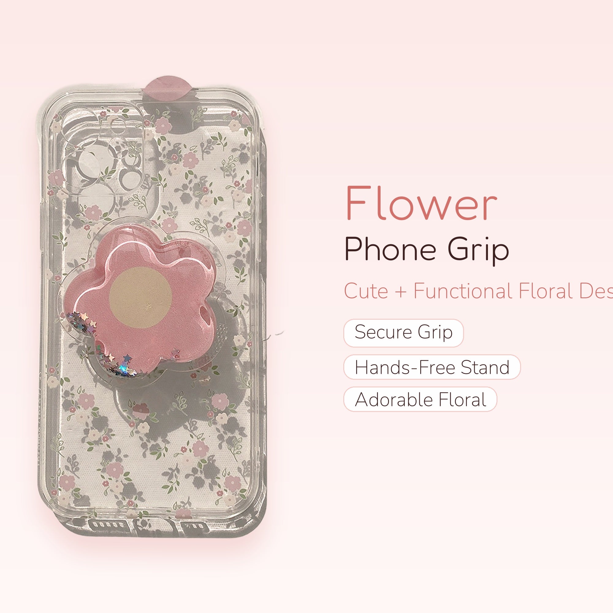 Cute Floral Phone Grip Case | Pink Flower Pop Socket Cover