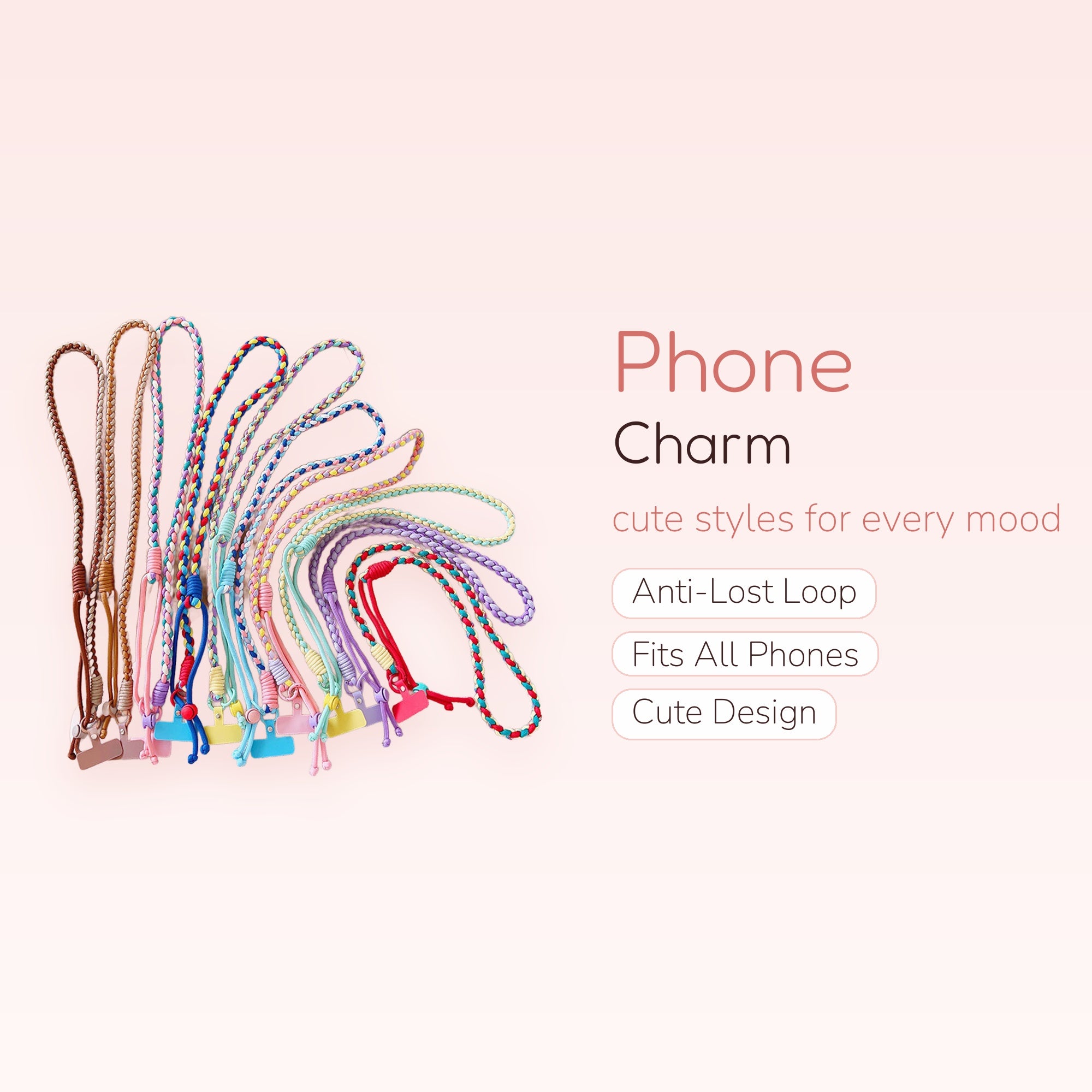 Braided Multi-Color Phone Charm Lanyard | Aesthetic Woven Strap for Phone Case