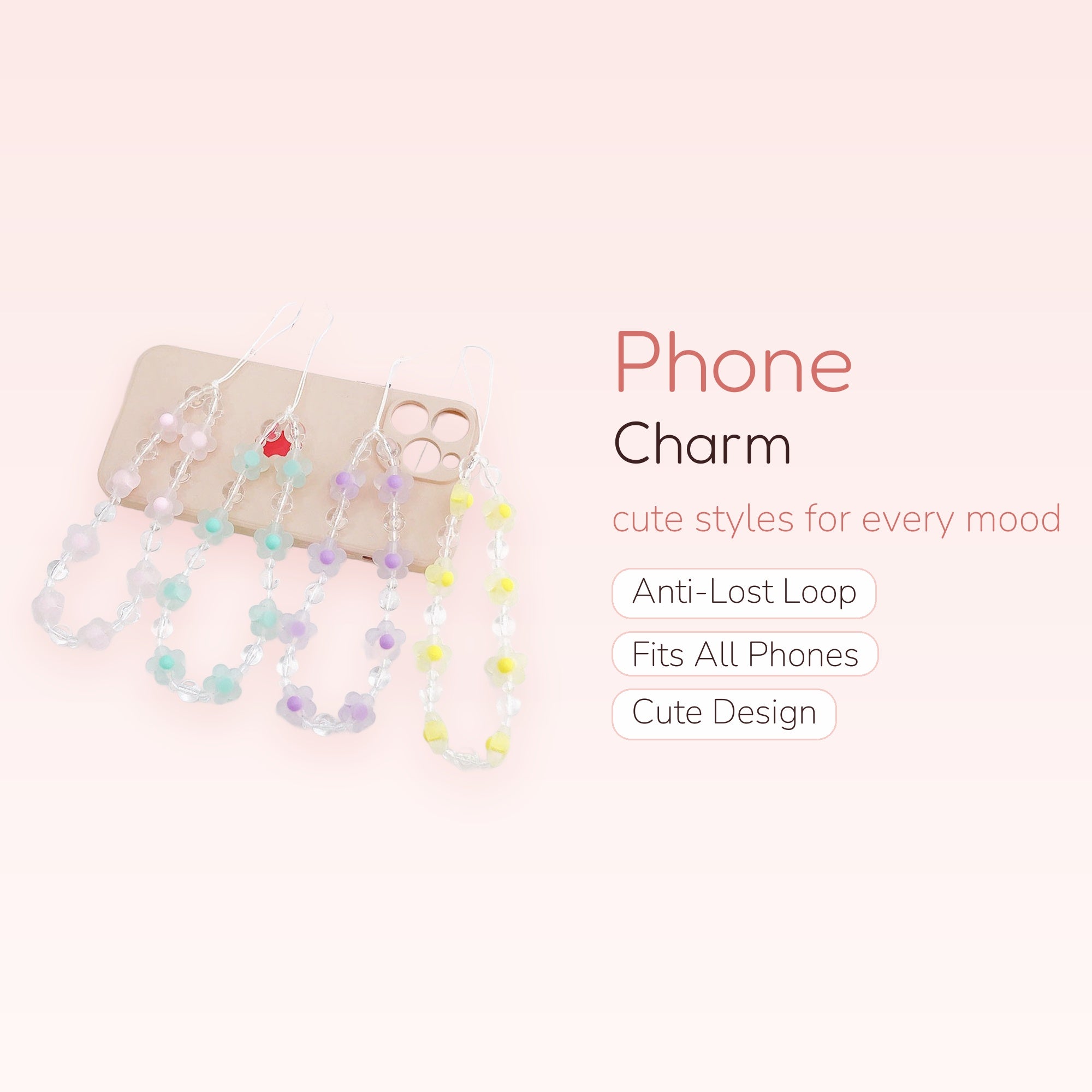Pastel Daisy Beaded Phone Charm | Kawaii Clear Crystal Wrist Strap