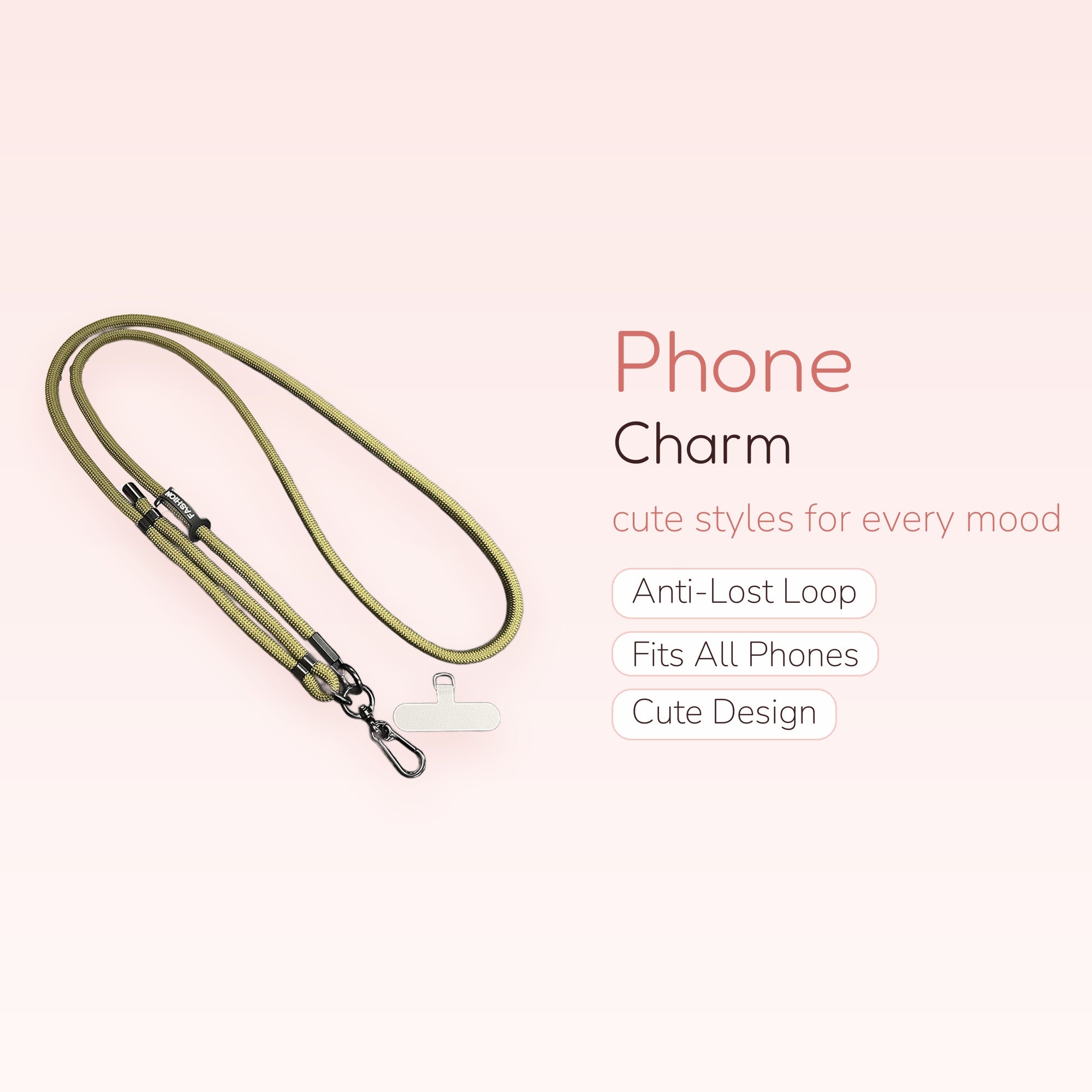 Olive Green Adjustable Crossbody Phone Lanyard | Minimalist Rope Strap with Phone Patch