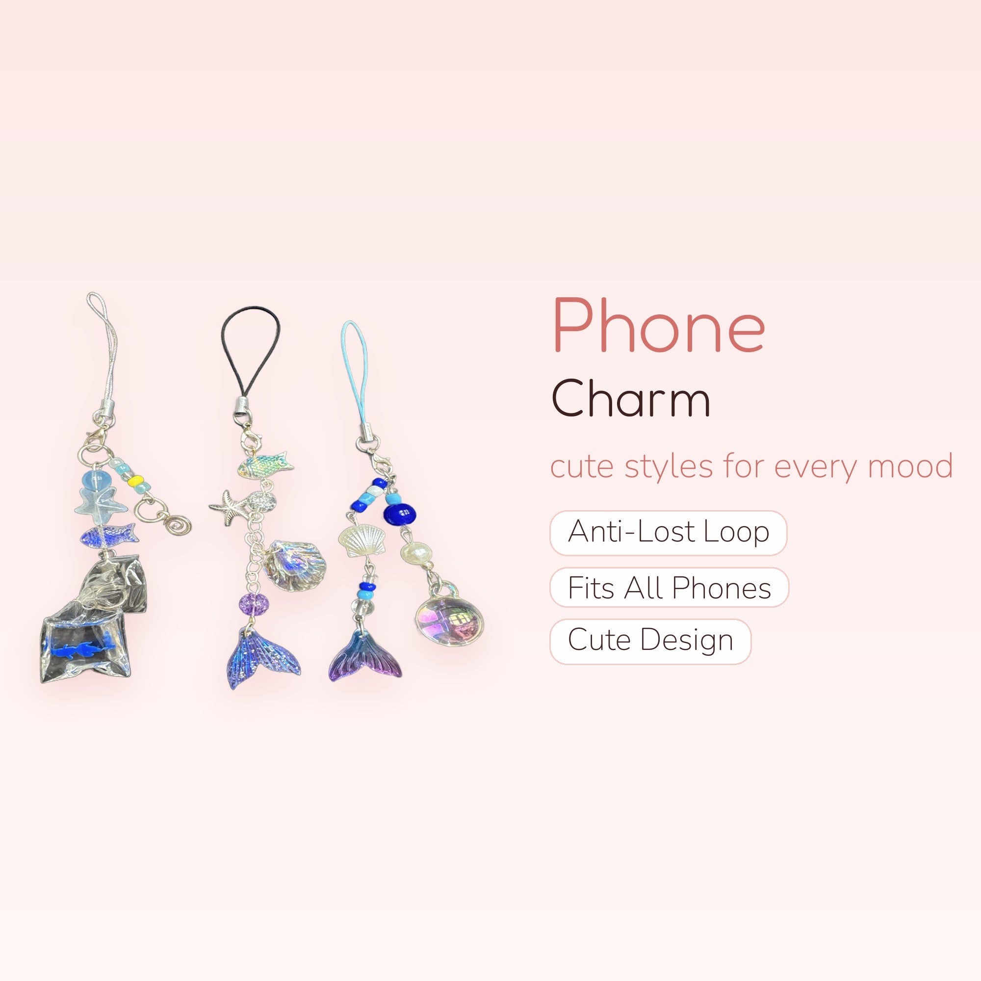 Aesthetic Blue Ocean Mermaid Phone Charm Strap | Kawaii Sea Life Beaded Wrist Lanyard