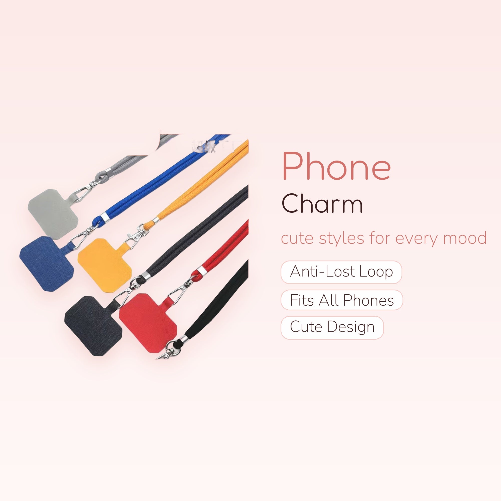 Colorful Fabric Phone Lanyard with Patch | Universal Detachable Phone Strap