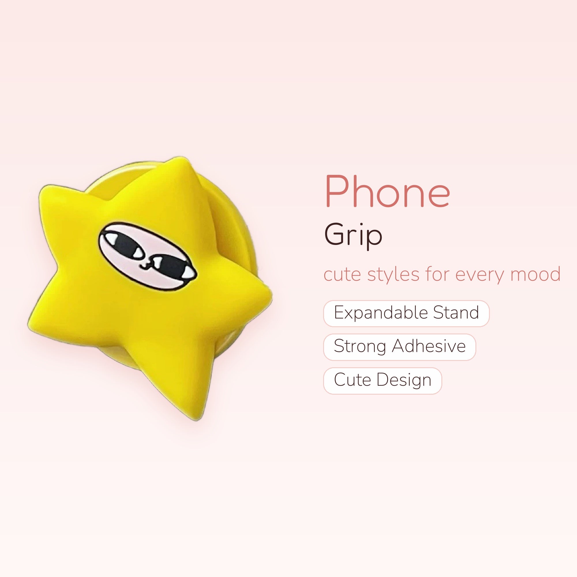 Kawaii Yellow Star Phone Grip | Cute Cartoon Pop Socket Stand