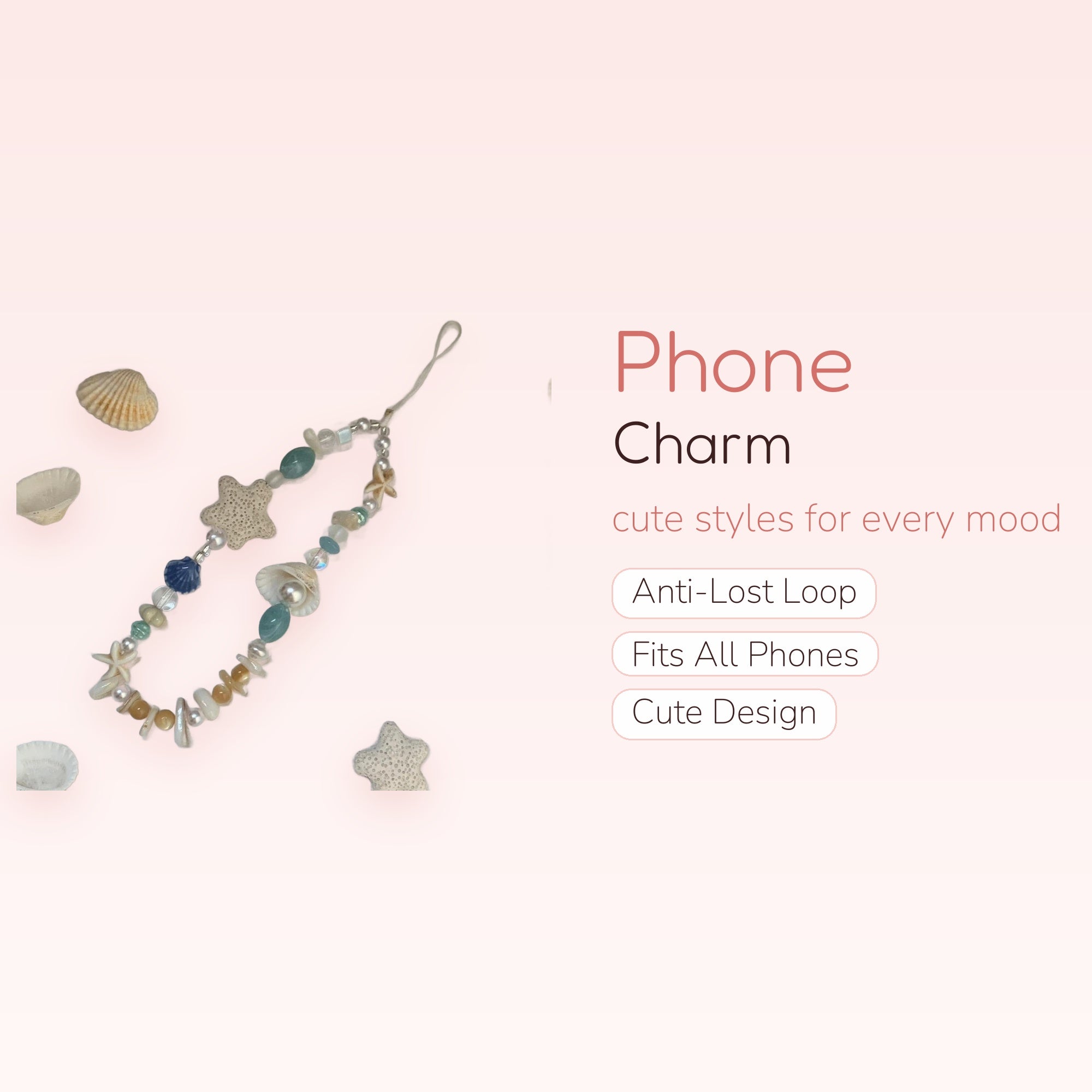 SIMPLYBUBBI — Seashell & Starfish Ocean Beaded Phone Strap | Beach Lanyard