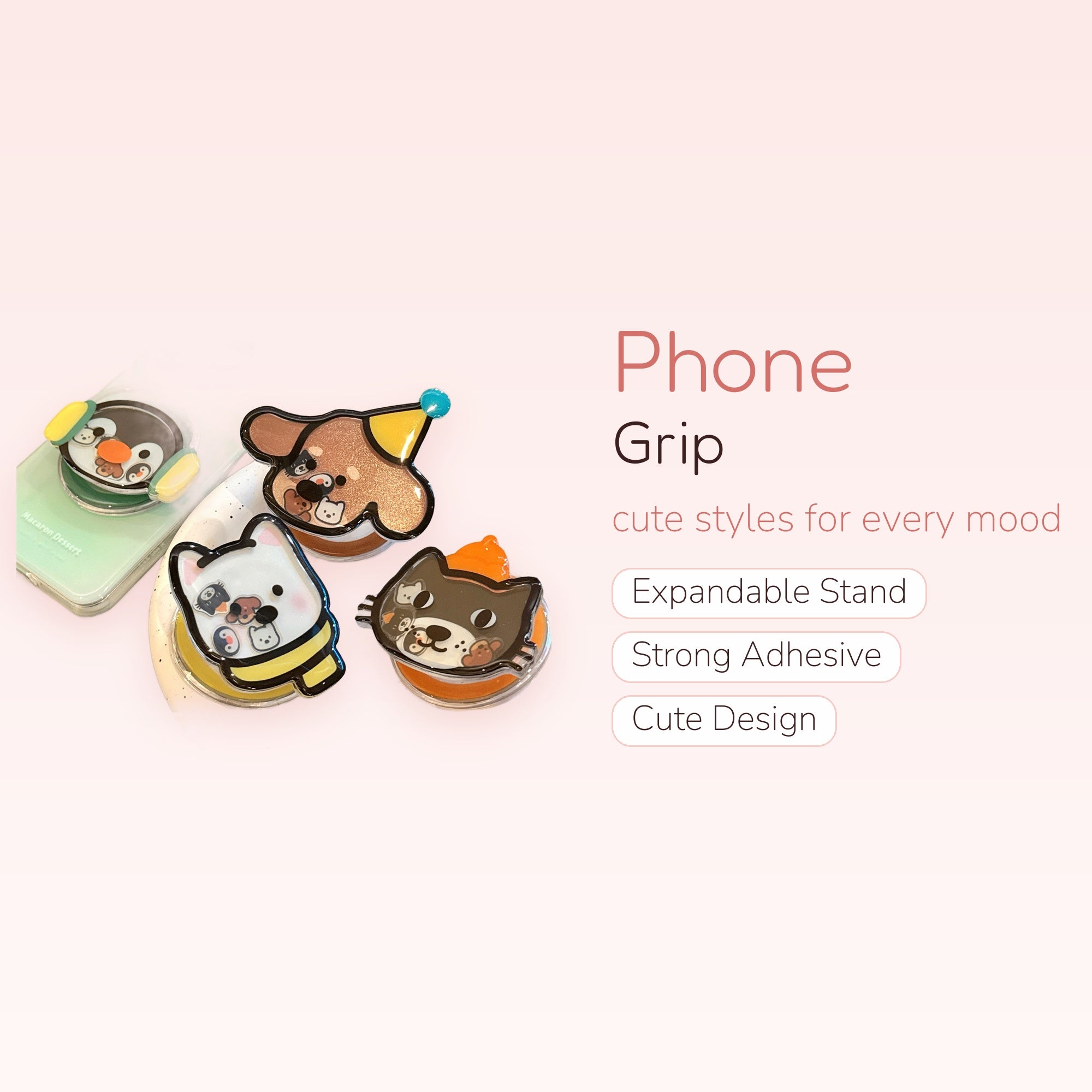 Cute Animal Character Phone Grip | Kawaii Glitter Pop Socket Stand