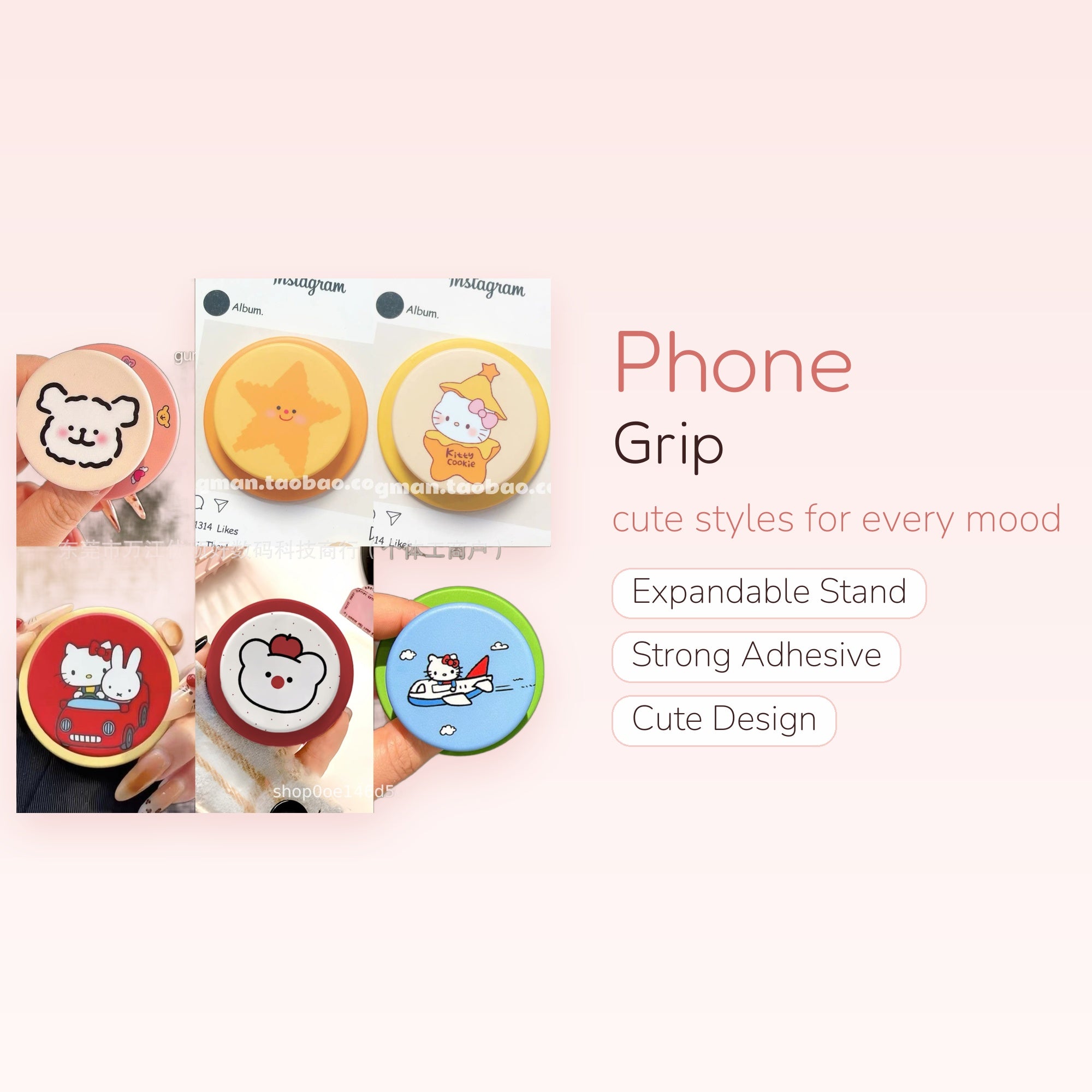 Kawaii Cartoon Character Phone Grip | Cute Expandable Pop Socket Stand
