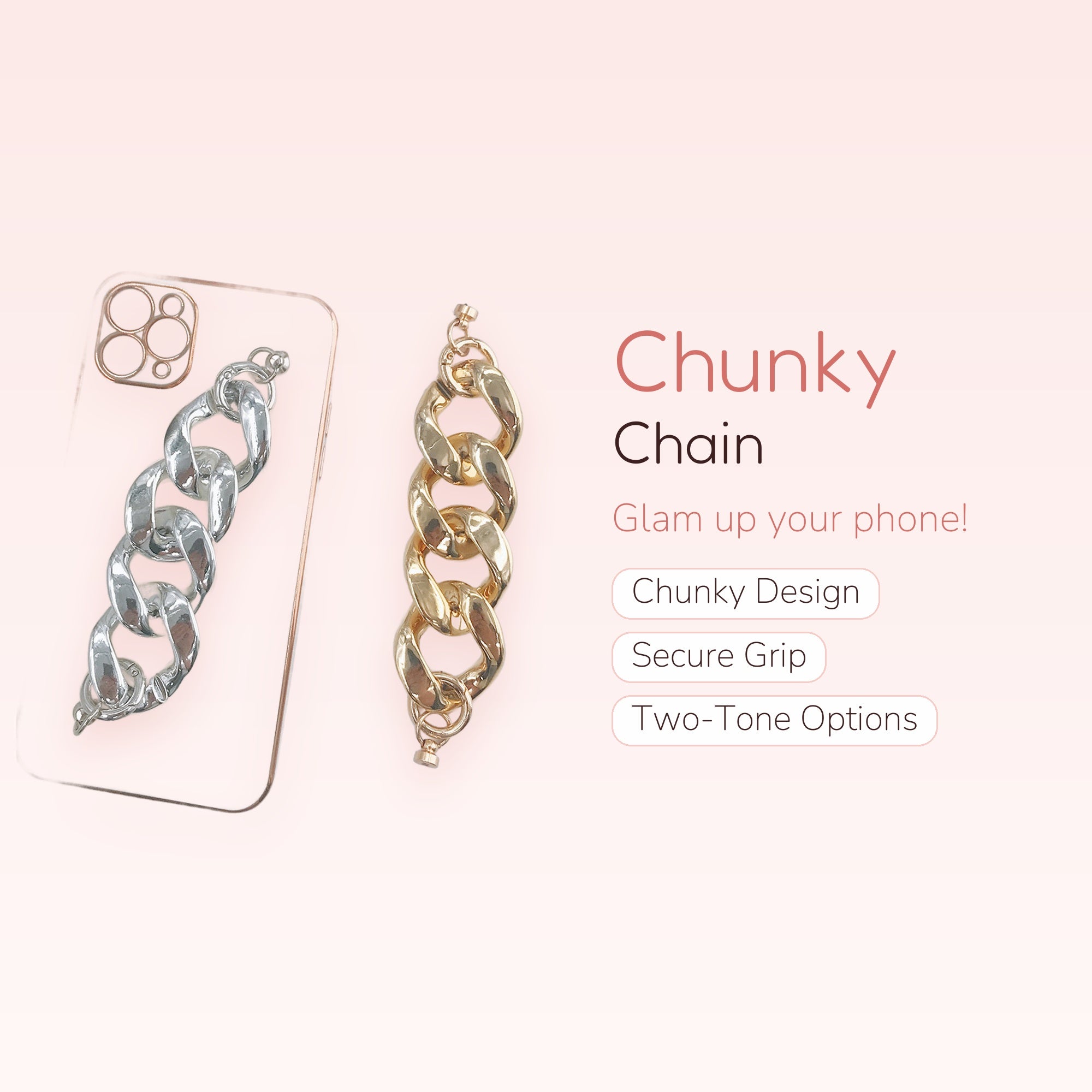 Chunky Chain Phone Charm Strap | Gold & Silver Wrist Lanyard