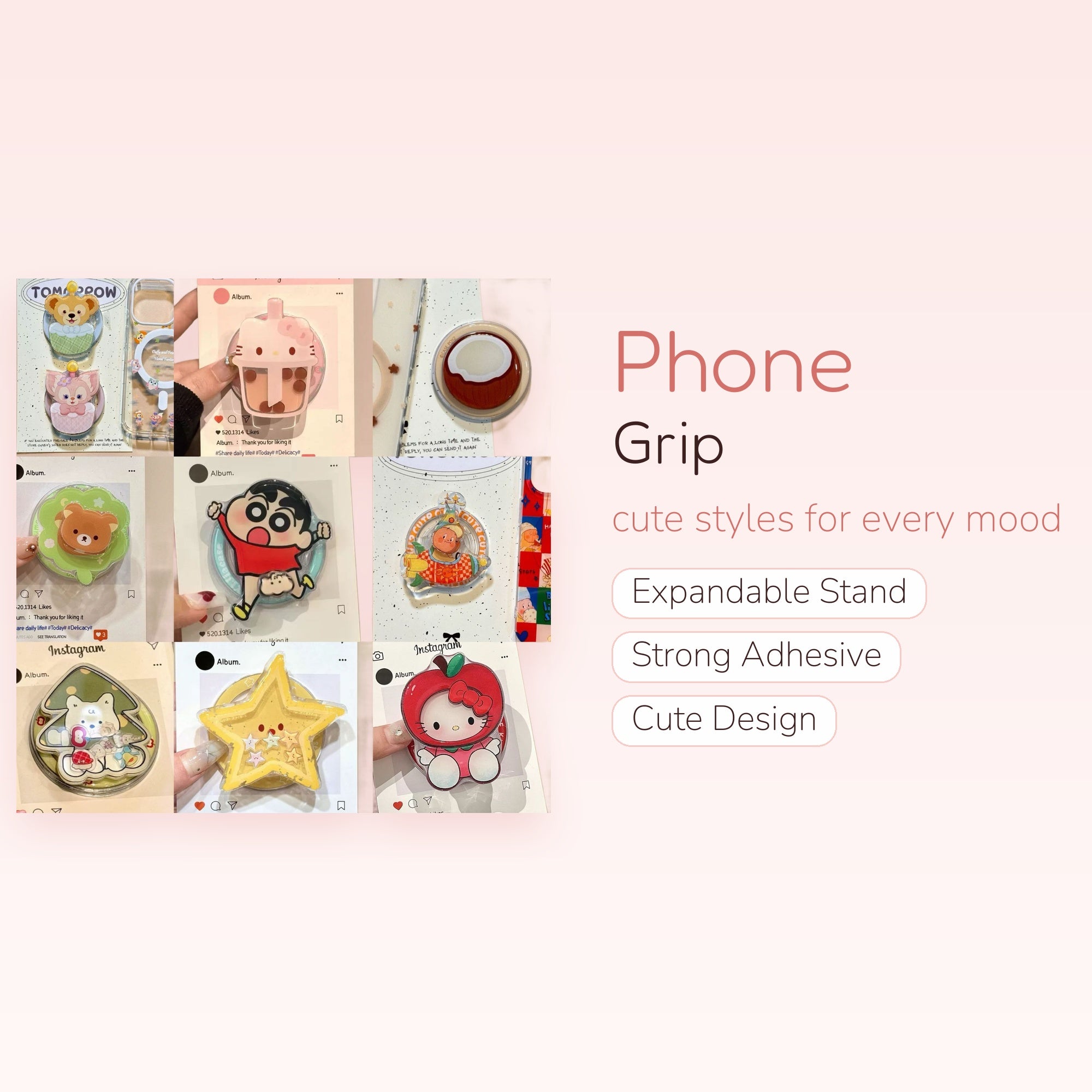 Assorted Kawaii Character Phone Grips | Cute Pop Socket Stand for Phones