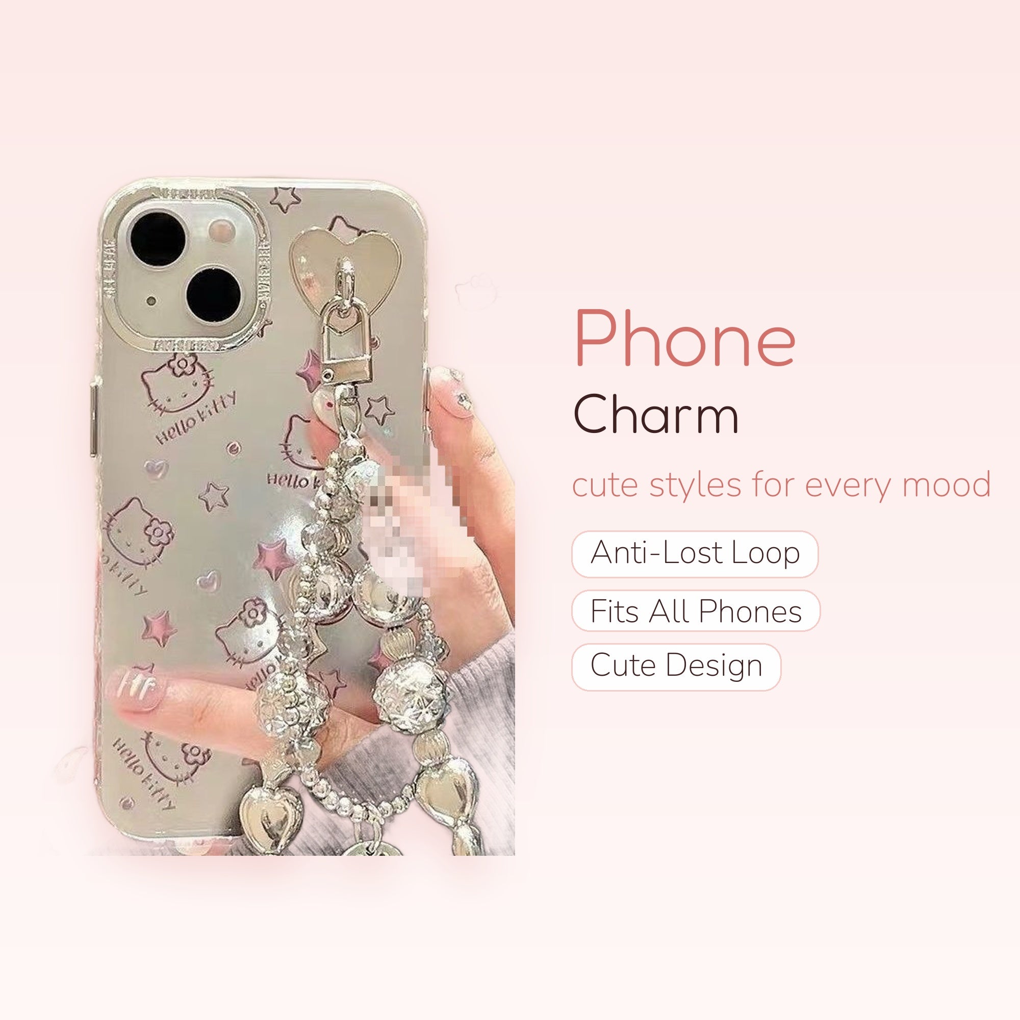 Kawaii Hello Kitty & Heart Phone Charm Strap | Aesthetic Beaded Wrist Lanyard