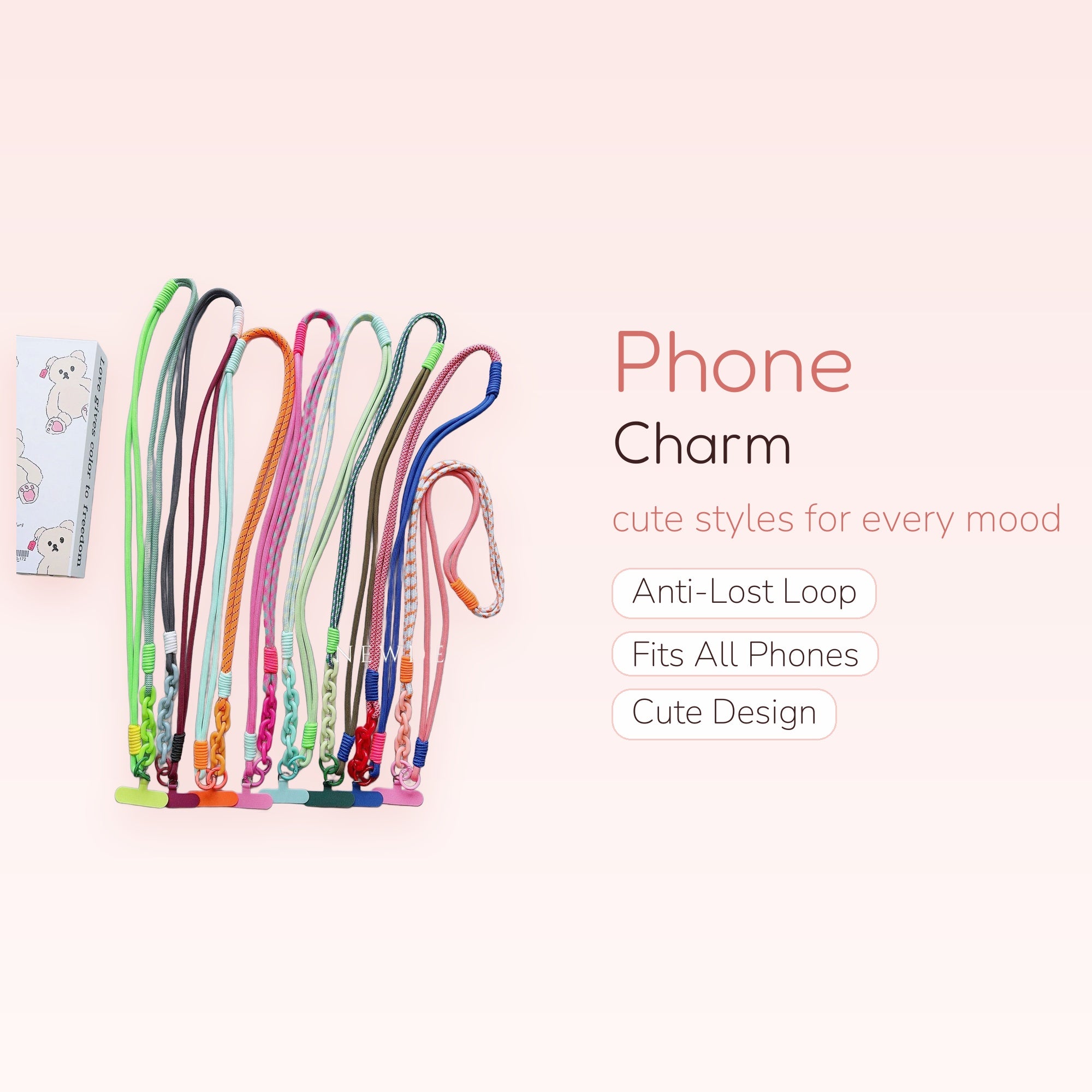 Colorful Braided Rope Phone Lanyard with Chain | Aesthetic Adjustable Crossbody Strap