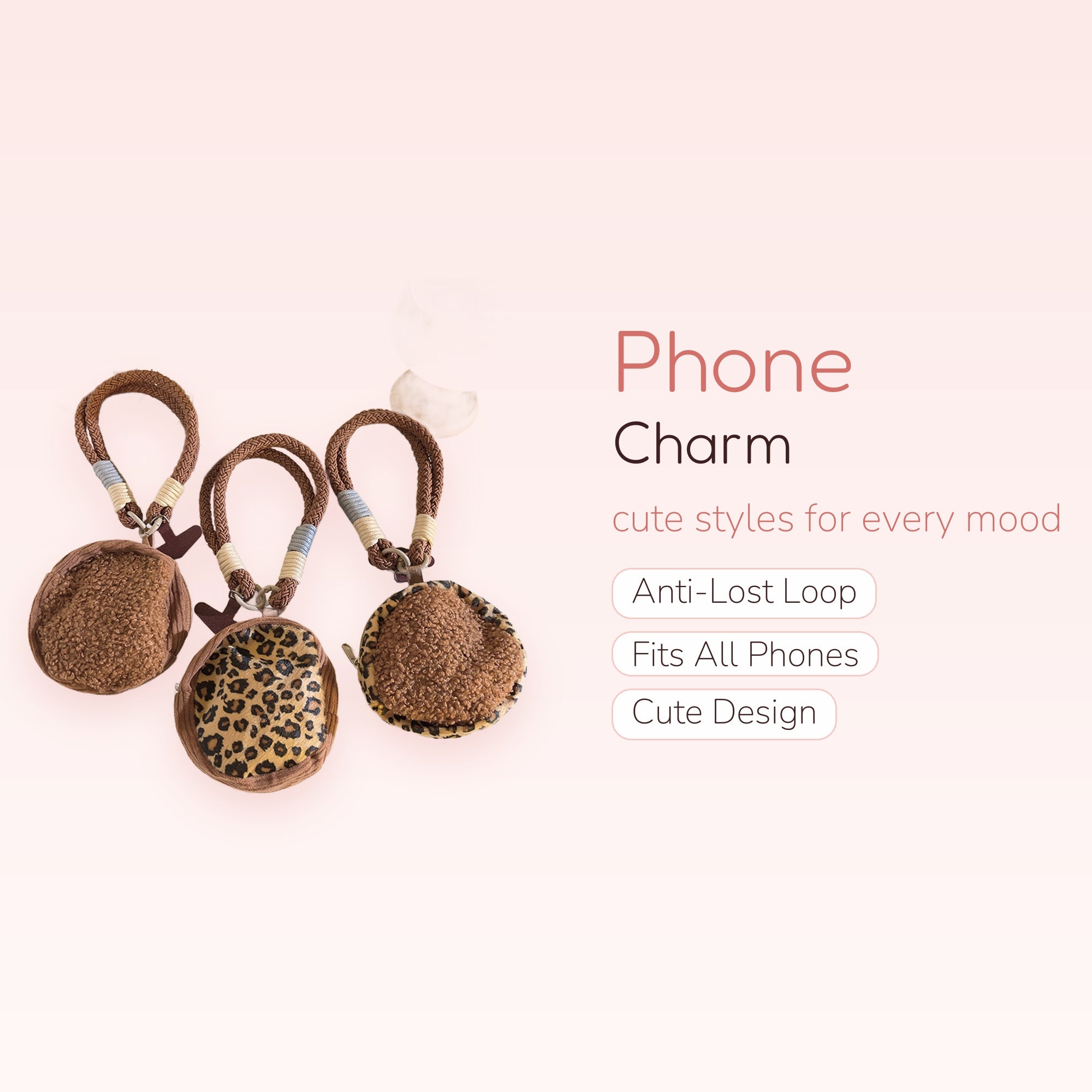 Chunky Braided Wristlet Phone Charm | Fuzzy Leopard Print Coin Pouch Keychain