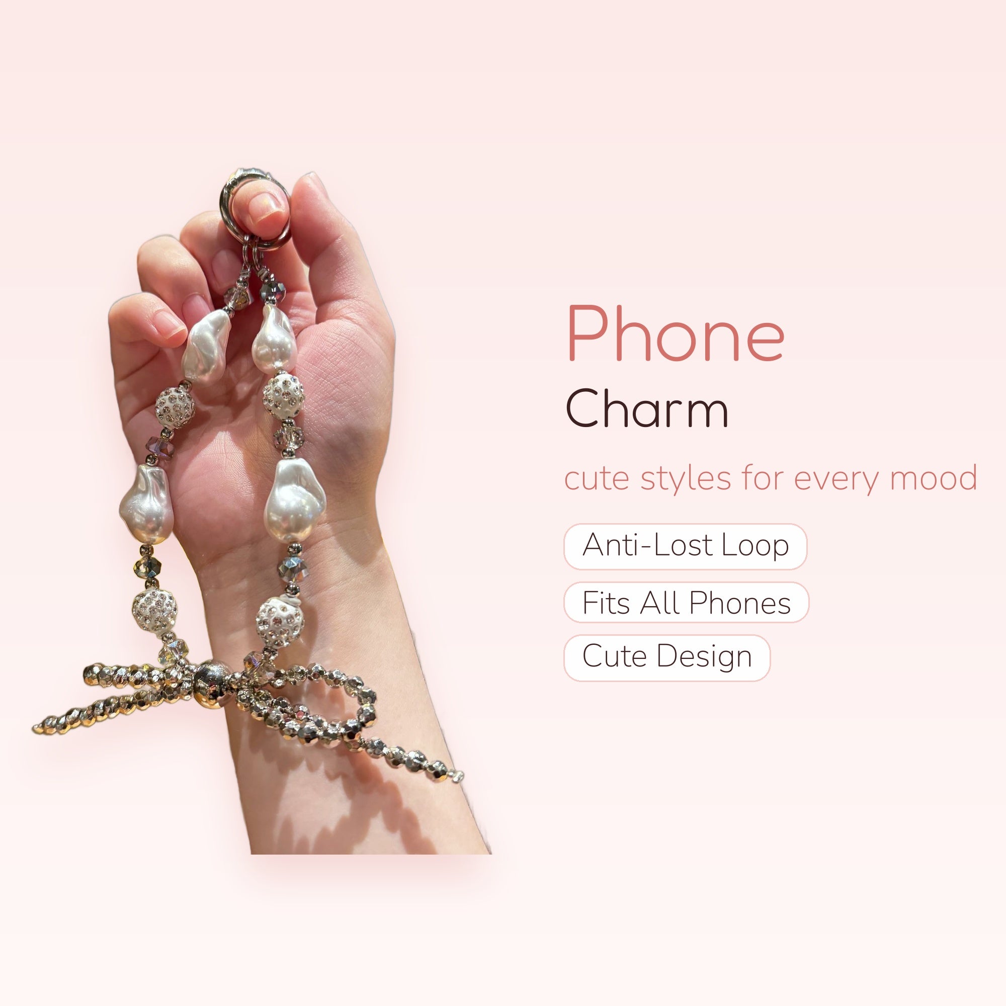 Baroque Pearl & Crystal Phone Charm | Elegant Beaded Wrist Strap