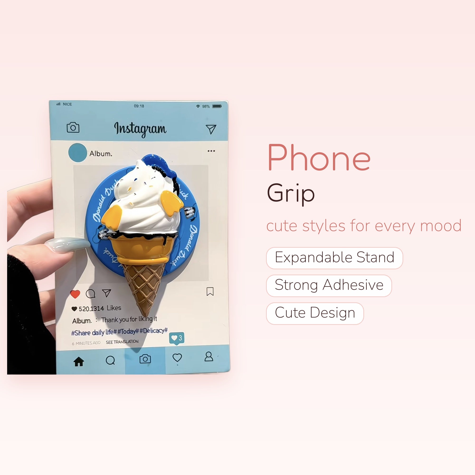 Kawaii Instagram Donald Duck Ice Cream Phone Grip | Cute Blue Pop Socket Stand