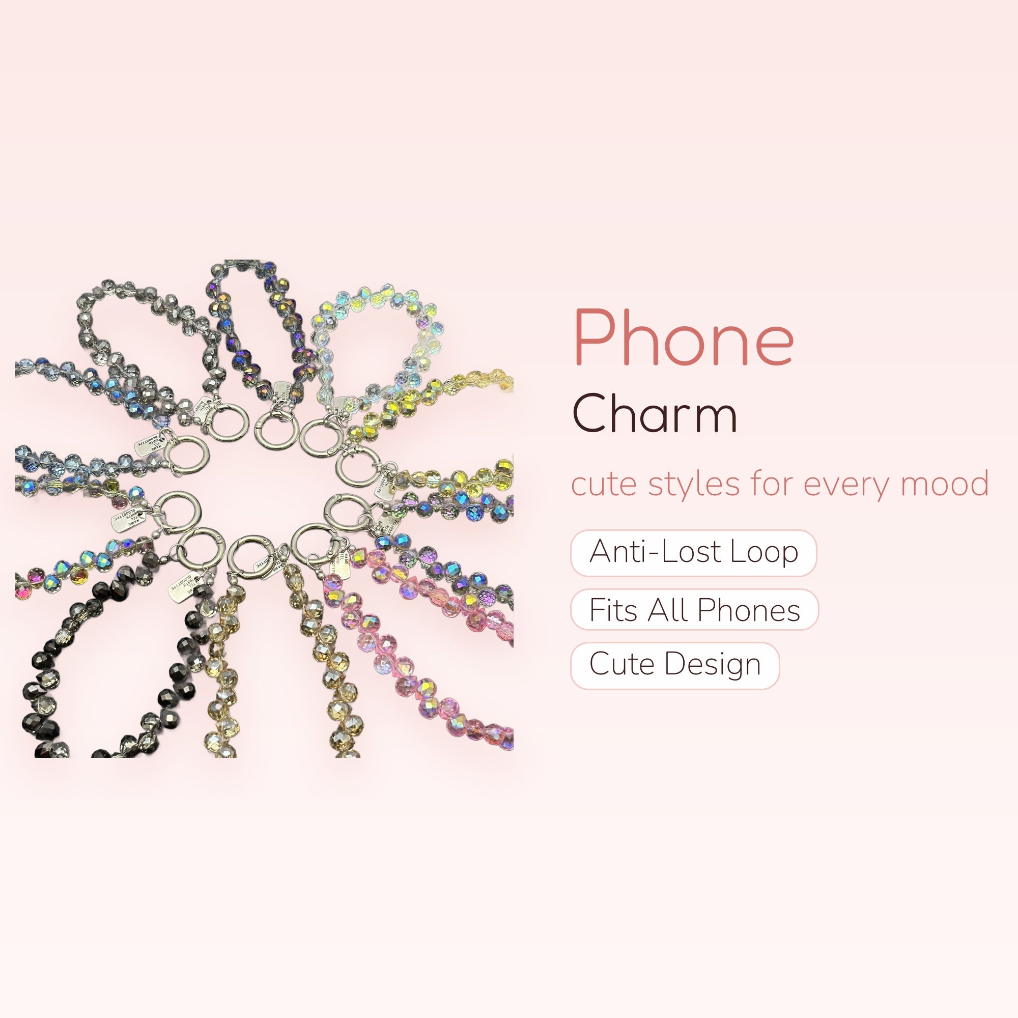Sparkling Faceted Crystal Phone Charm | Iridescent Beaded Wrist Strap