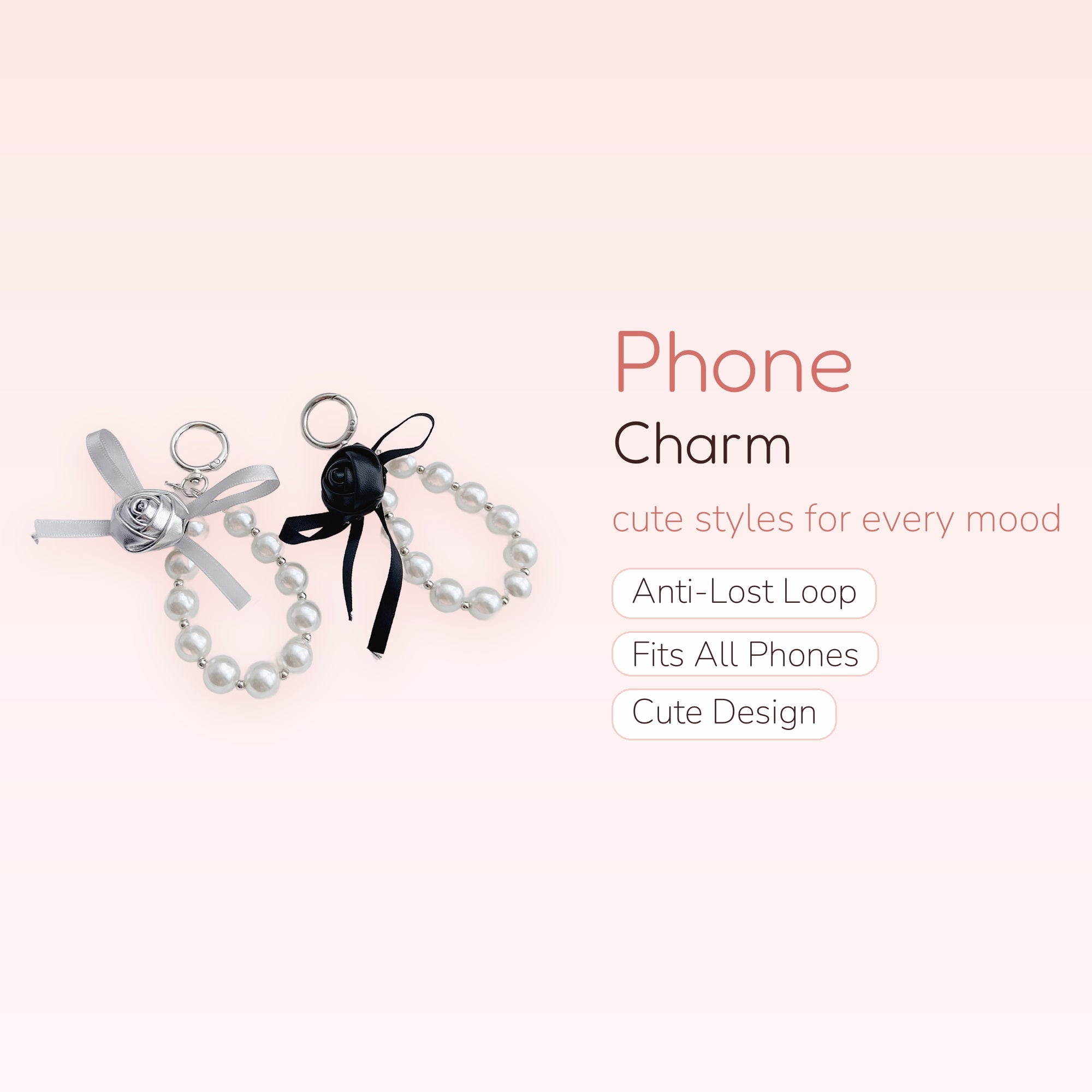 Dark Romance — Pearl & Rose Beaded Phone Charm Wrist Lanyard