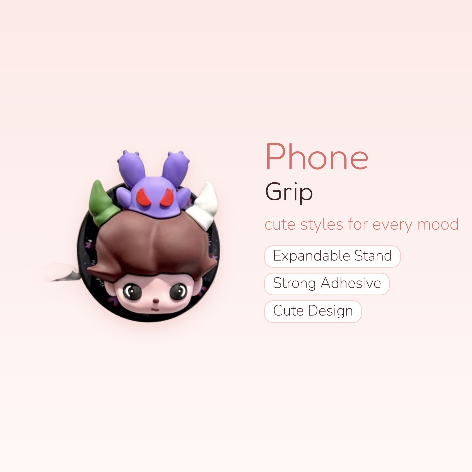 Cute Anime Boy Phone Grip | Purple Bunny Pop Socket Stand