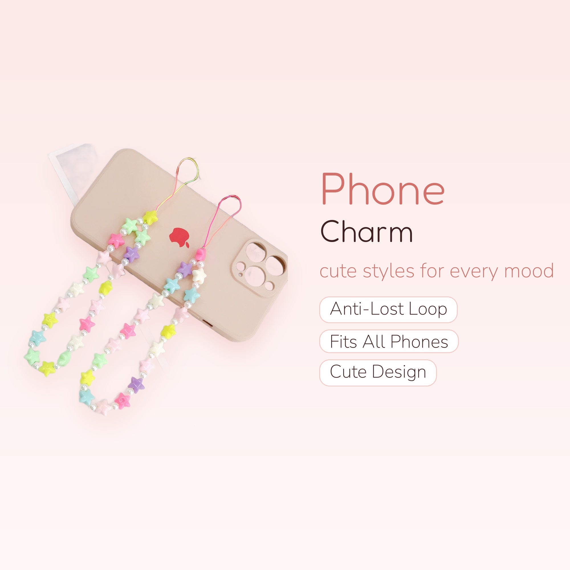 Pastel Star & Pearl Phone Charm Strap | Cute Beaded Wrist Lanyard