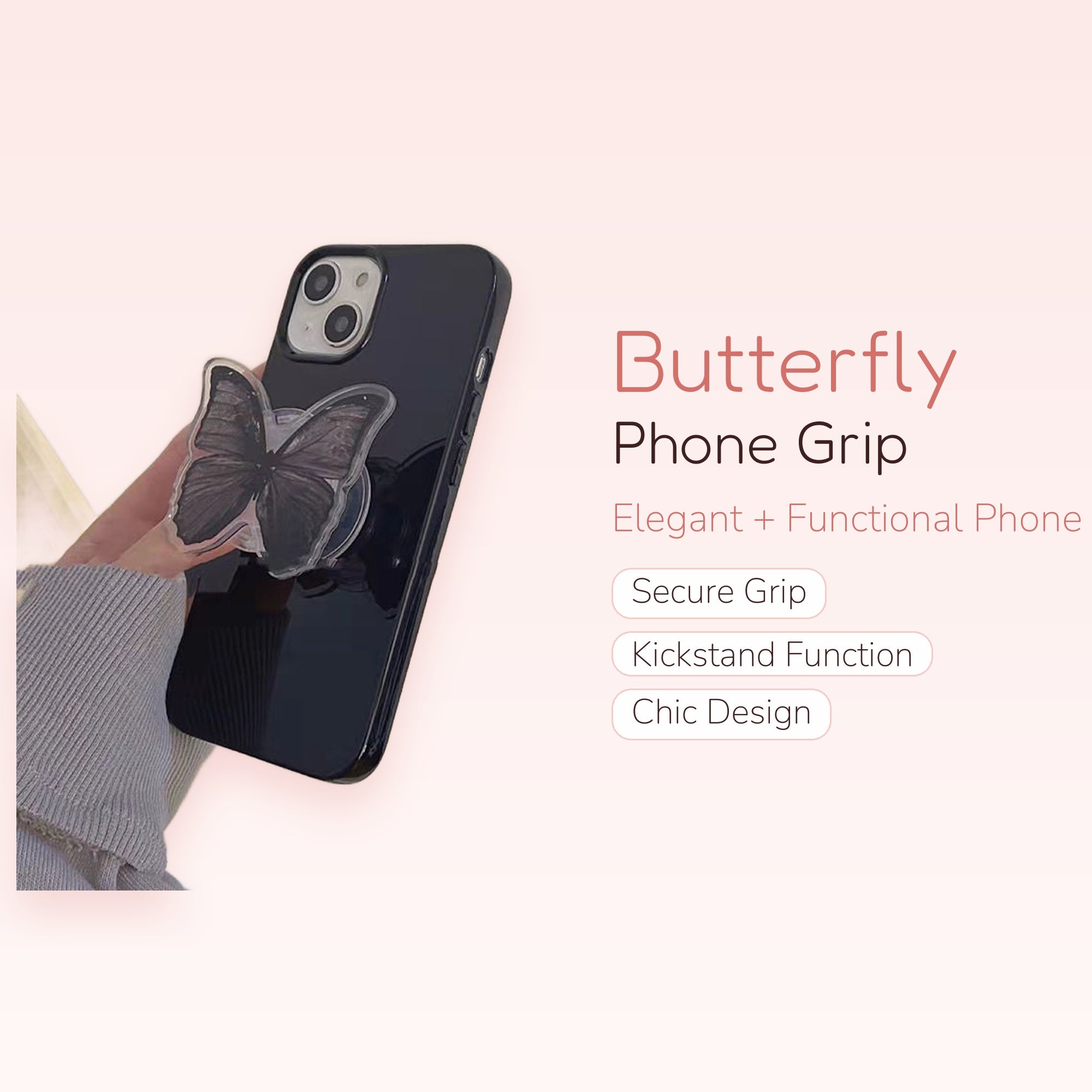 Elegant Butterfly Phone Grip Stand | Clear Pop Socket Holder