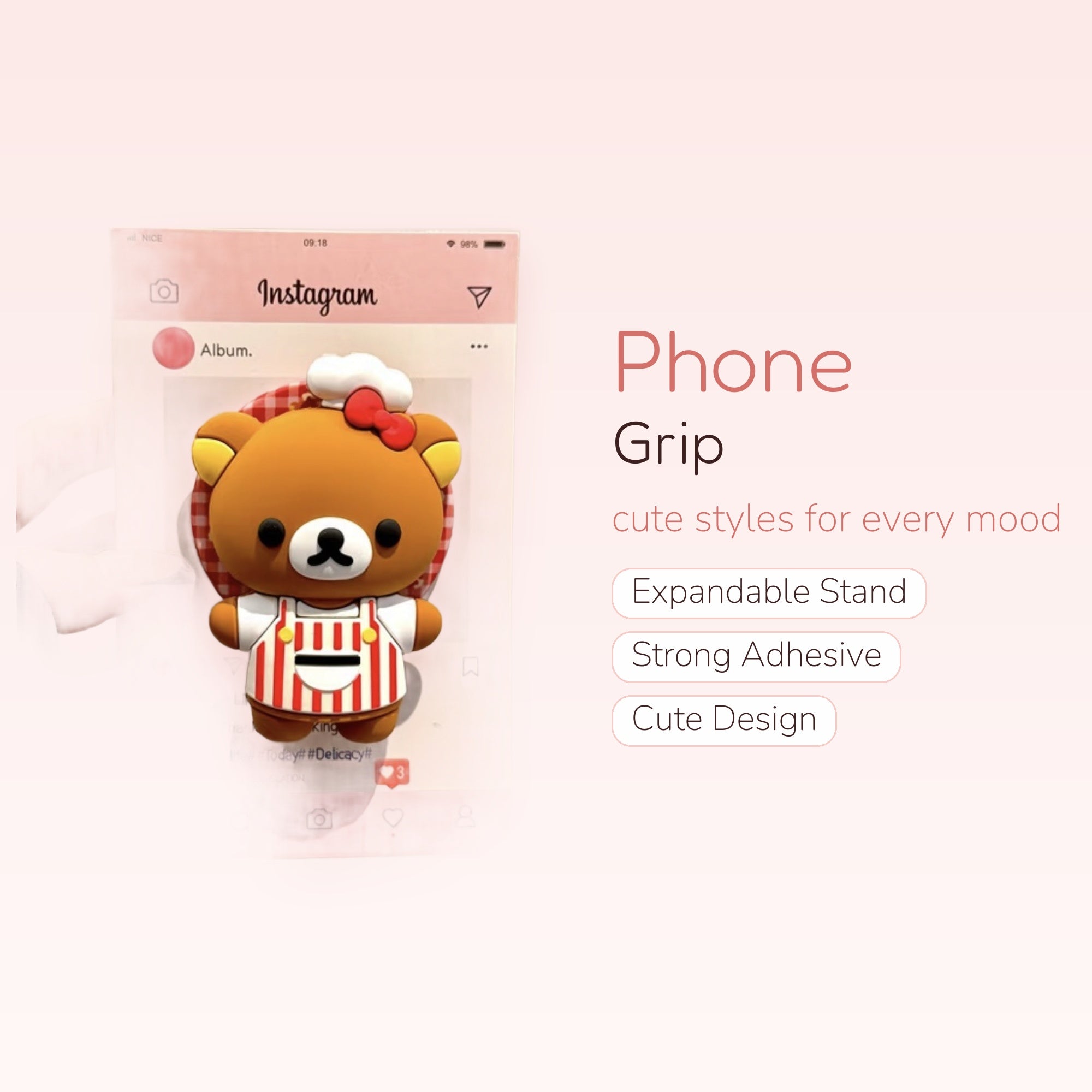 Kawaii Rilakkuma Chef Phone Grip | Cute Bear Pop Socket Stand