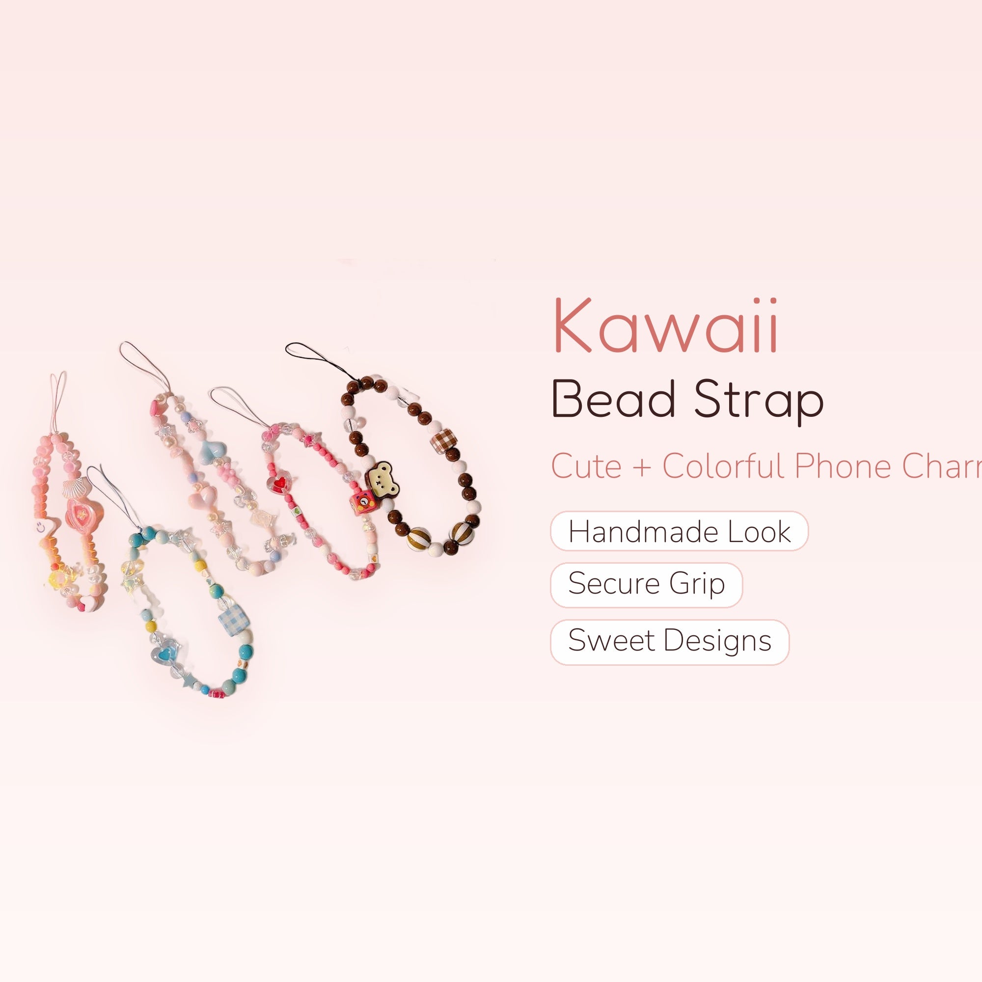 Kawaii Beaded Phone Charm Strap | Cute Wrist Lanyard for Phones