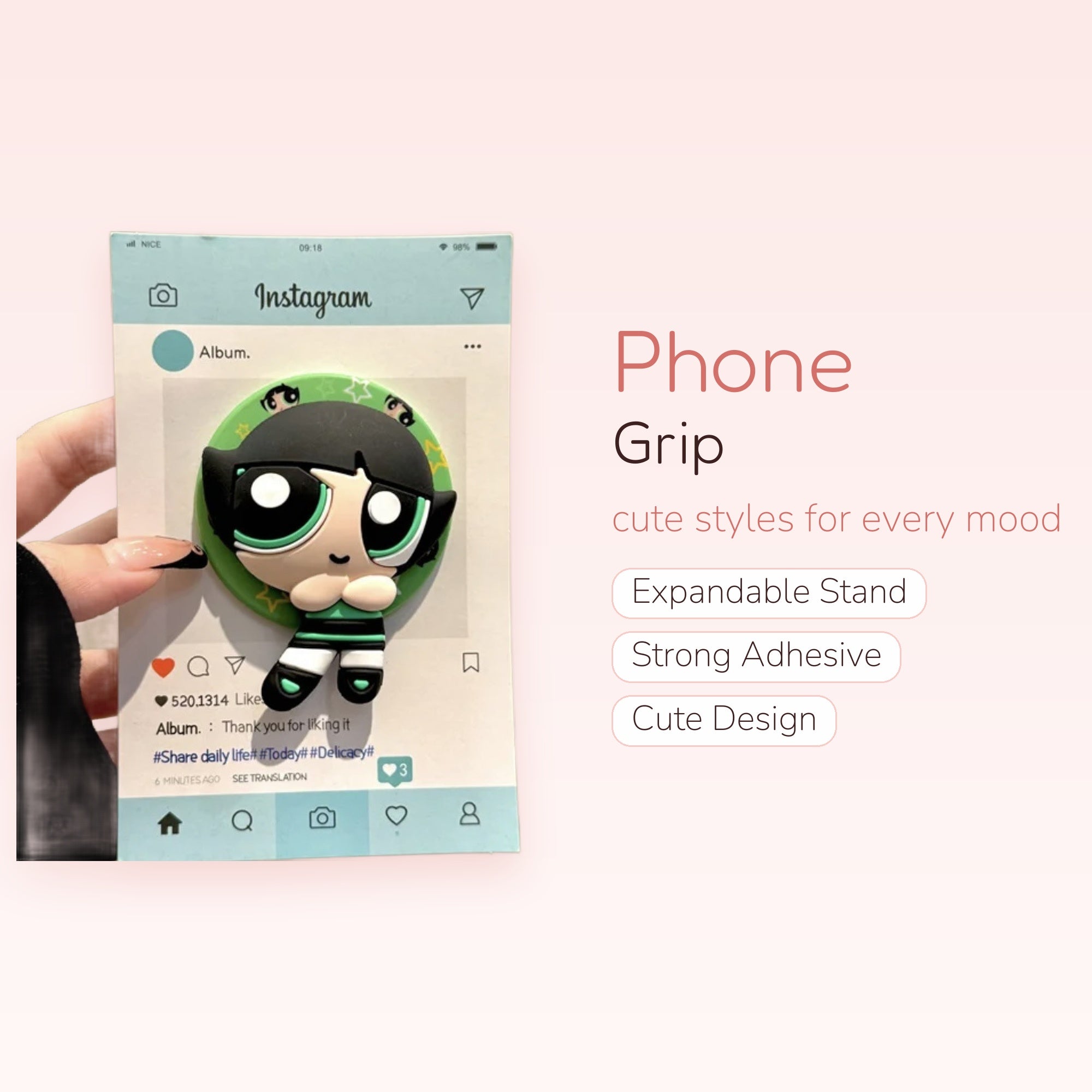 Cute Buttercup Powerpuff Girls Phone Grip | Kawaii Cartoon Pop Socket Stand