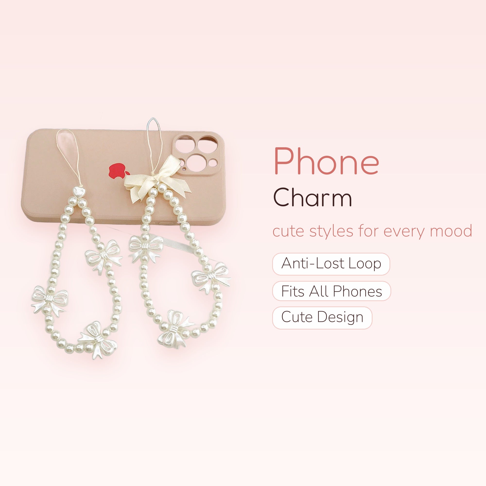 Aesthetic Pearl & Bow Phone Charm Strap | Cute Beaded Wrist Lanyard