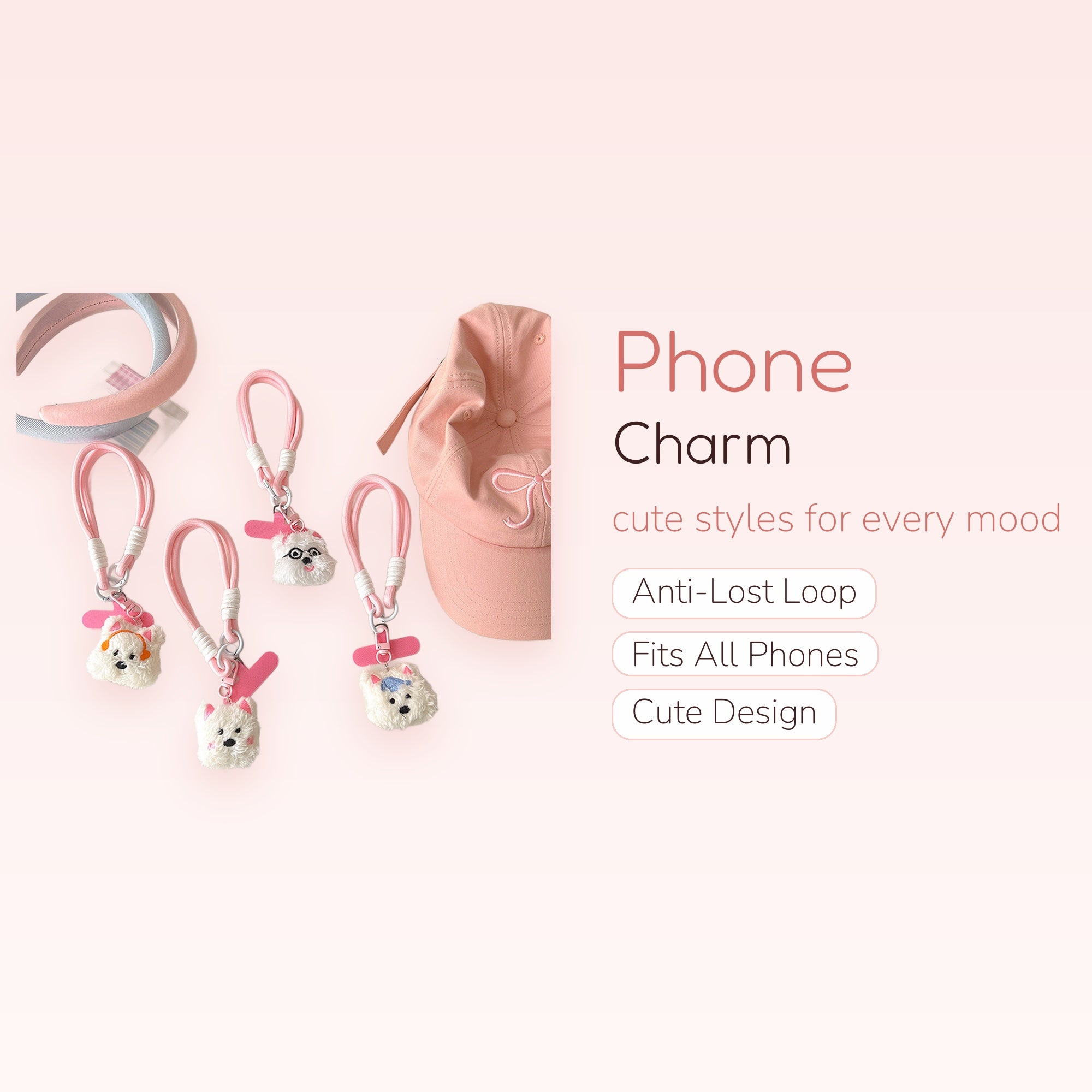 Kawaii Fluffy Dog Phone Charm Wristlet | Cute Puppy Lanyard Strap