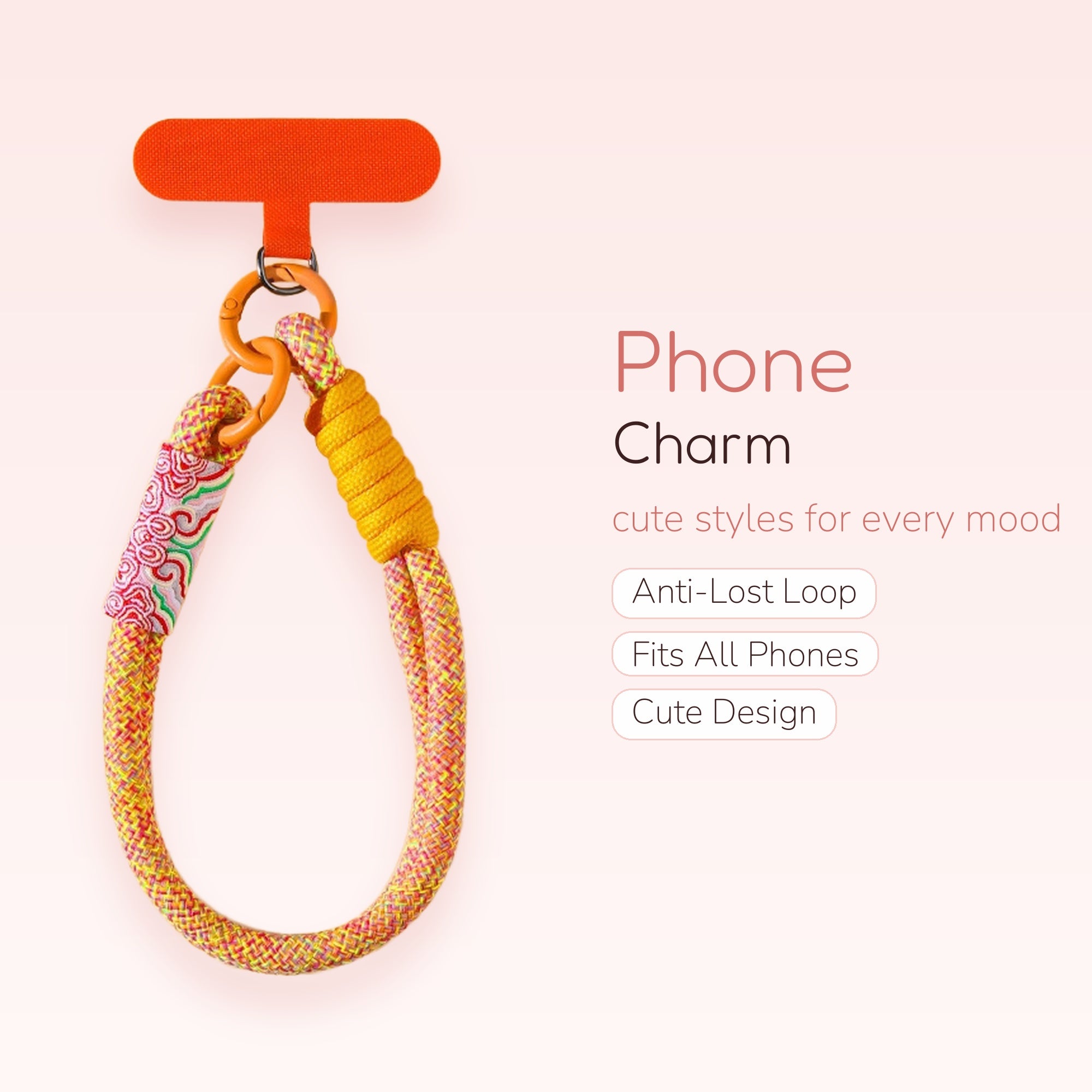 Aesthetic Braided Wrist Phone Charm | Colorful Woven Lanyard with Cloud Pattern