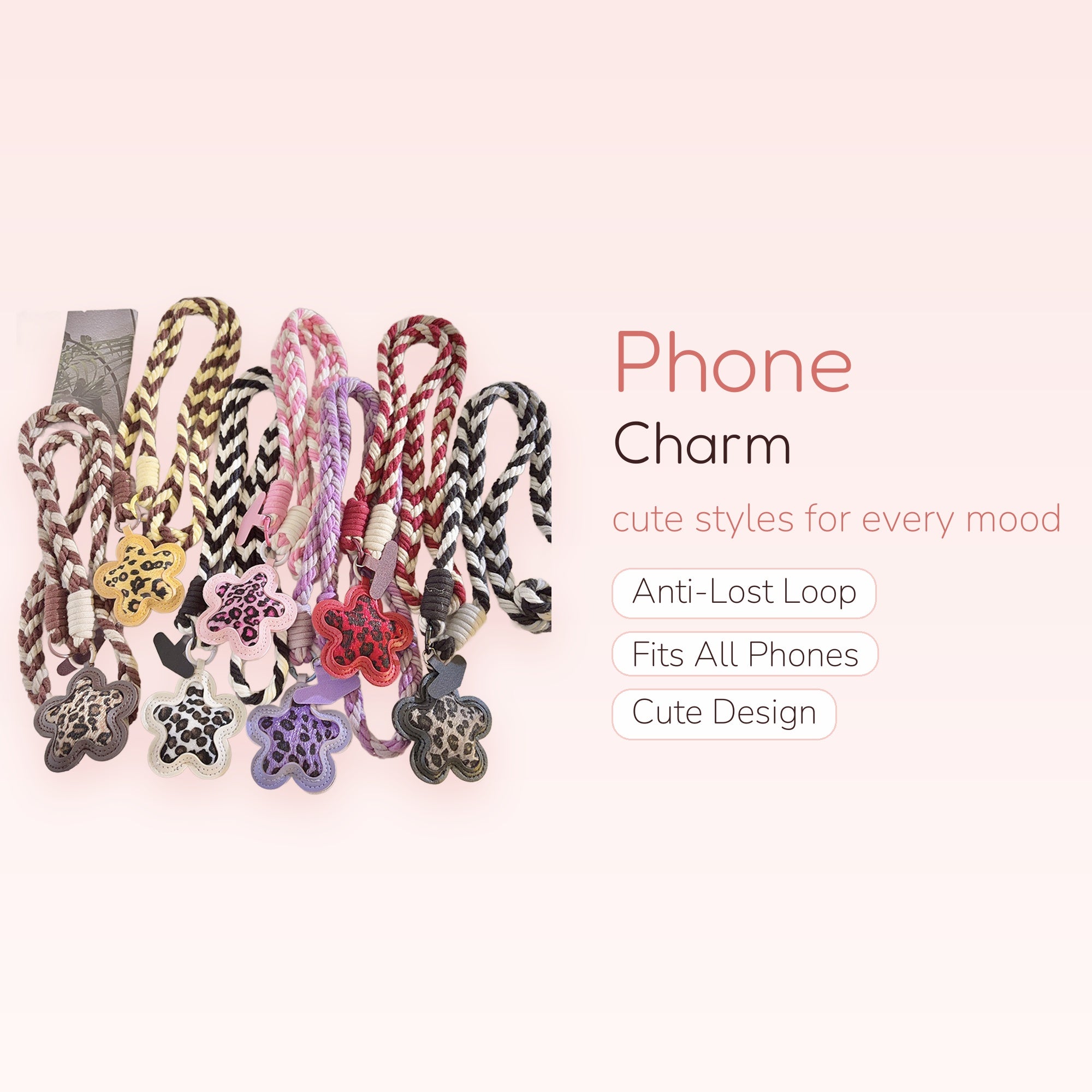 Braided Rope Leopard Print Star Phone Charm | Aesthetic Wrist Lanyard Strap