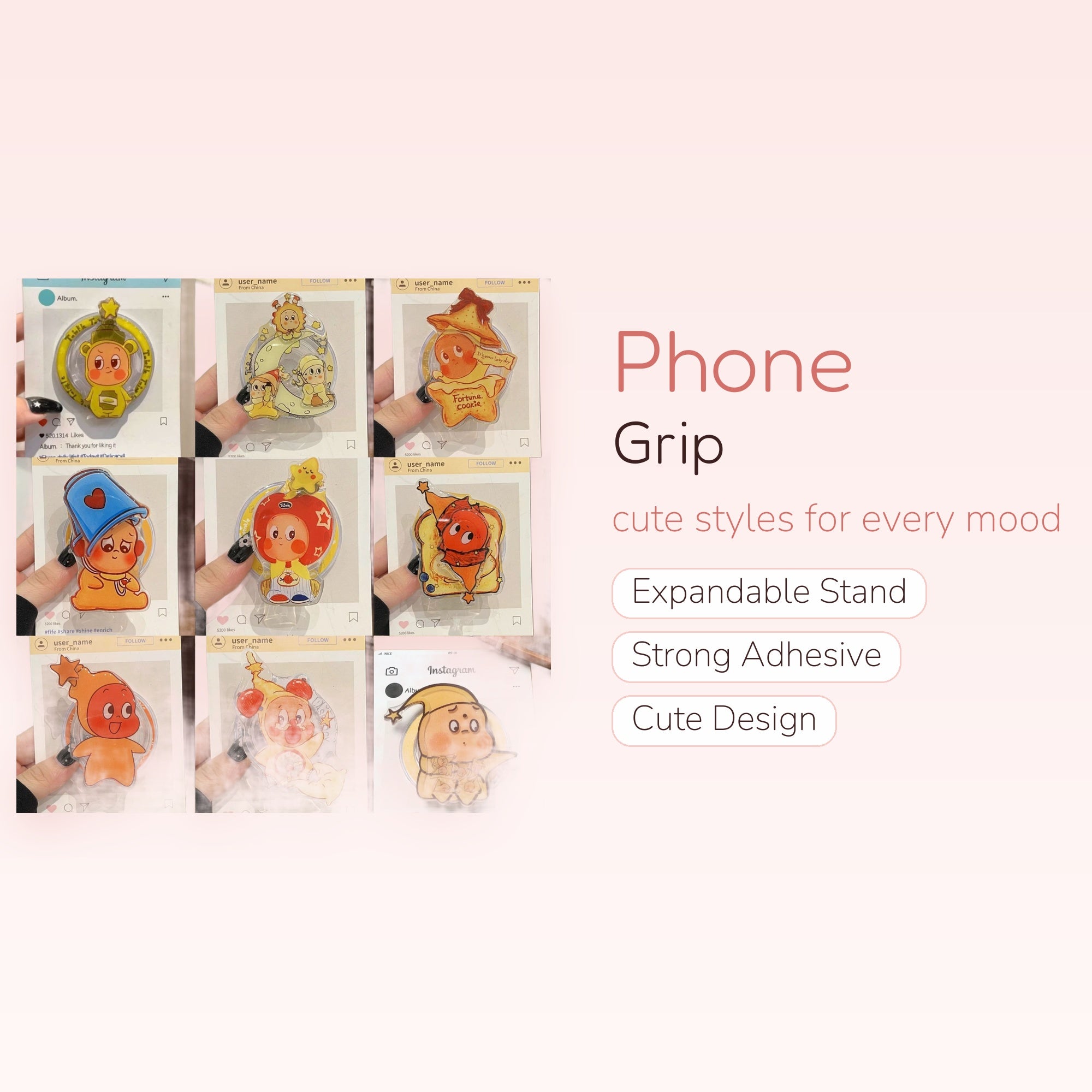Kawaii Cartoon Character Phone Grip | Cute Acrylic Pop Socket Stand