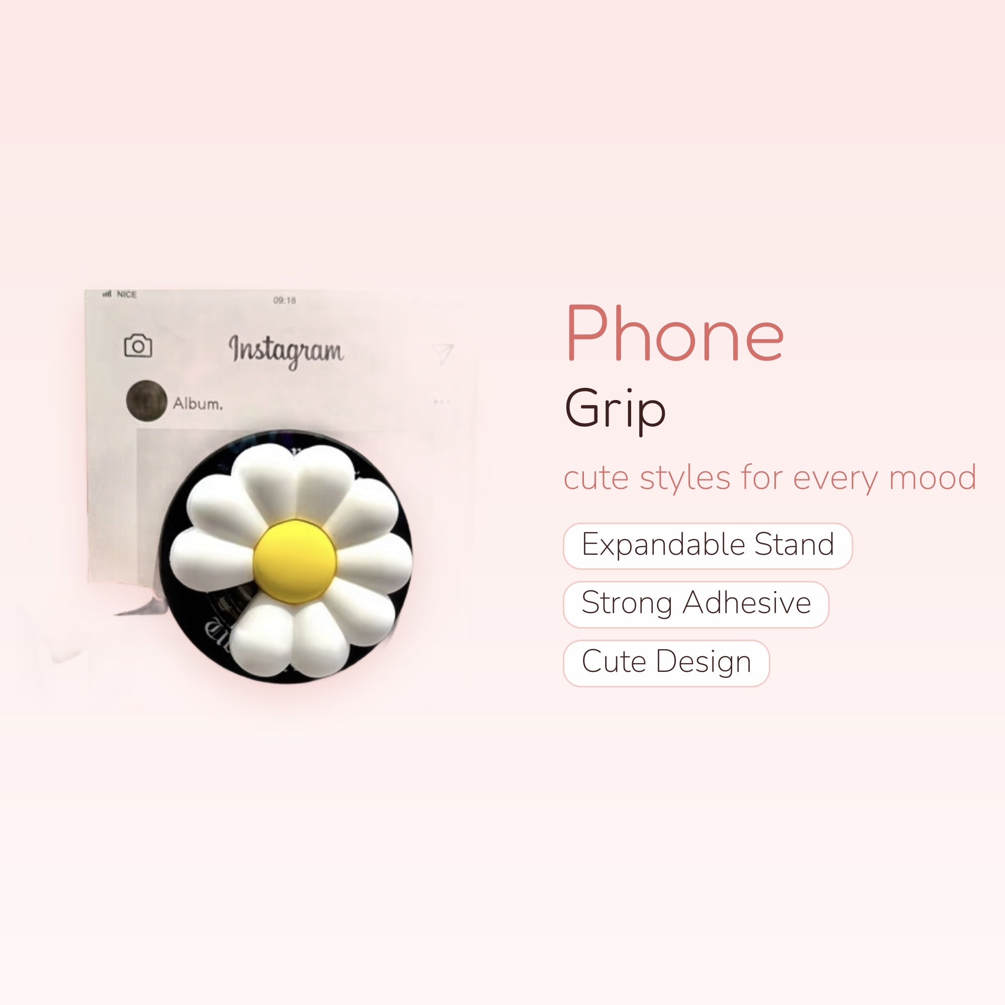 Cute White Daisy Flower Phone Grip | Kawaii Pop Socket Stand