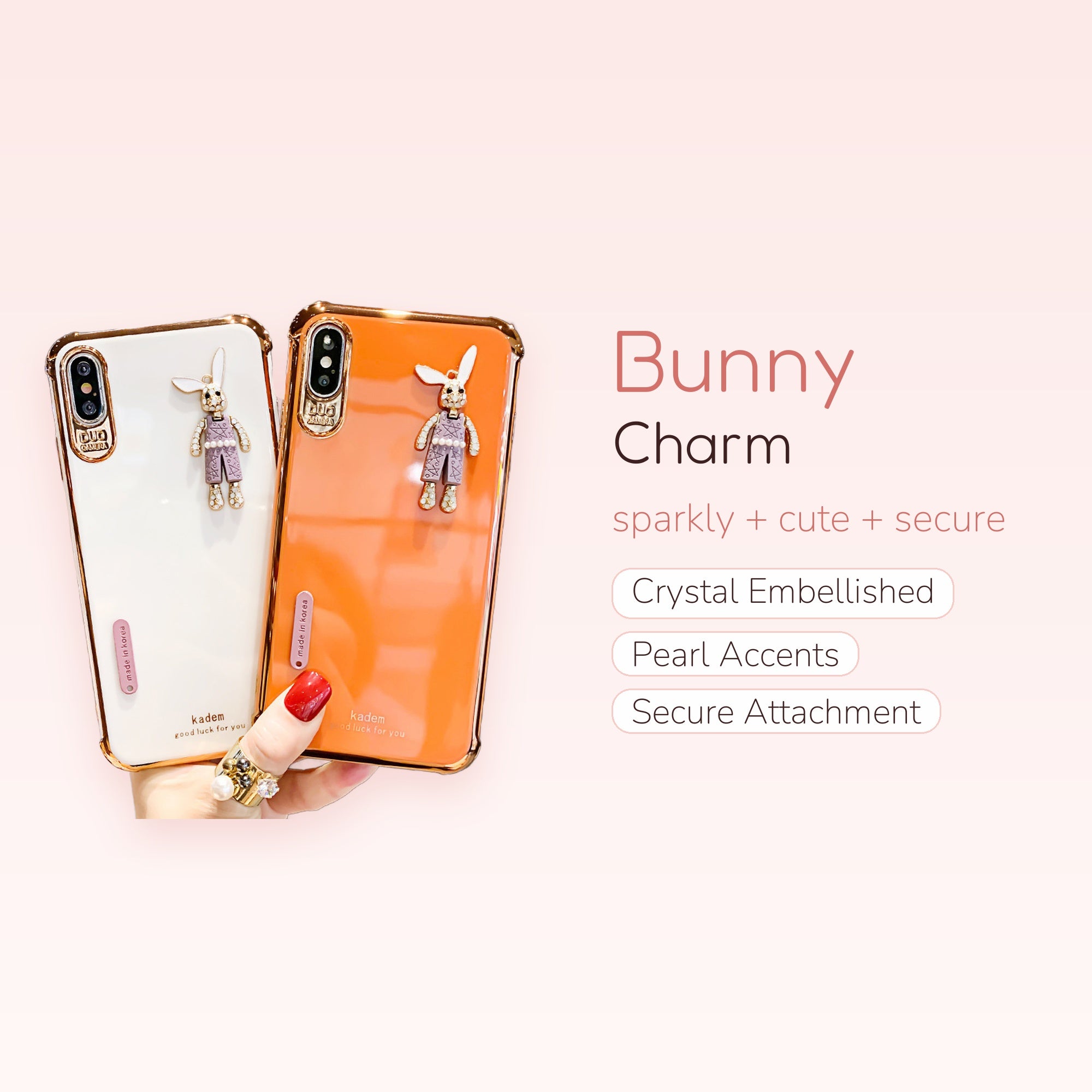 Cute Bunny Phone Charm Strap | Crystal Kawaii Phone Lanyard