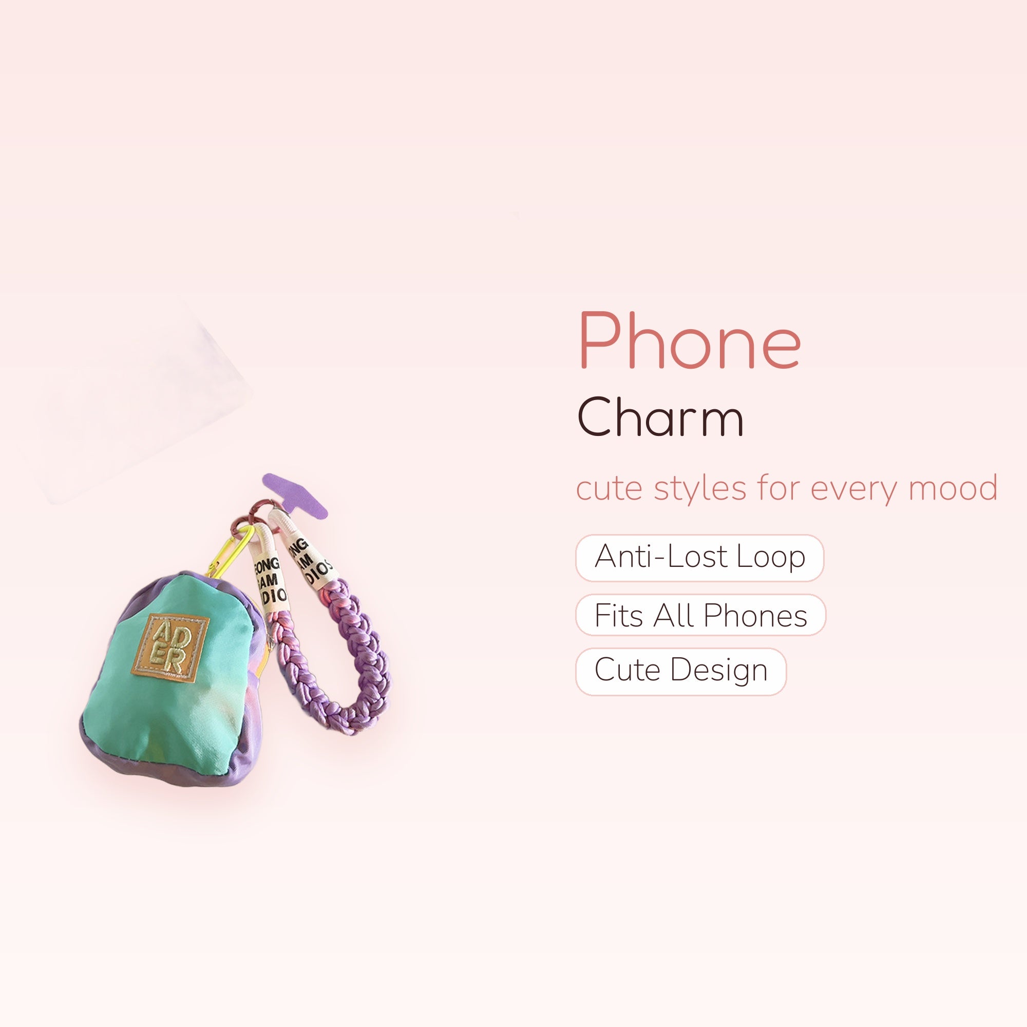 Aesthetic Braided Wrist Phone Charm | Pastel Purple & Teal Mini Bag Lanyard