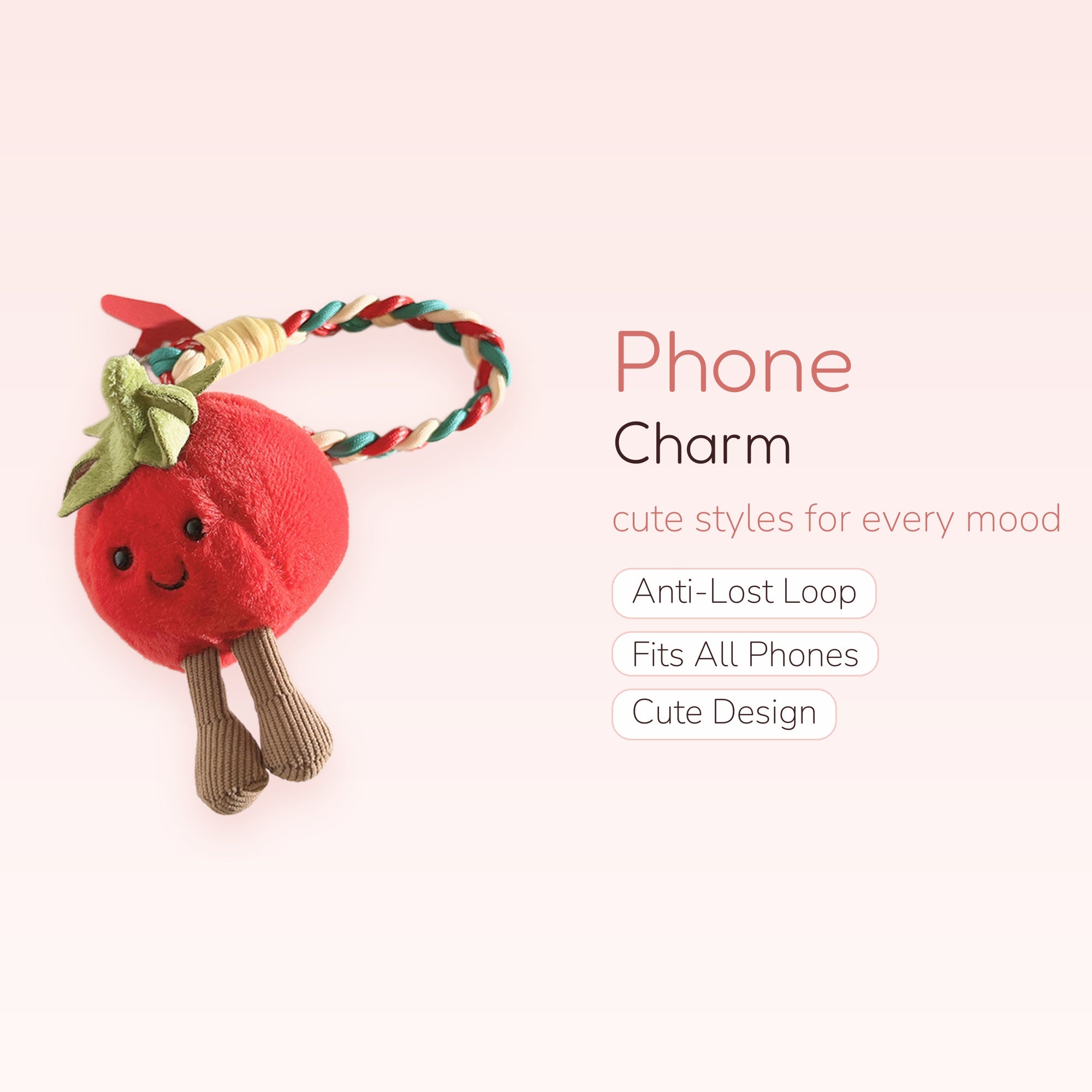 Cute Strawberry Plush Phone Charm | Kawaii Fruit Wrist Strap