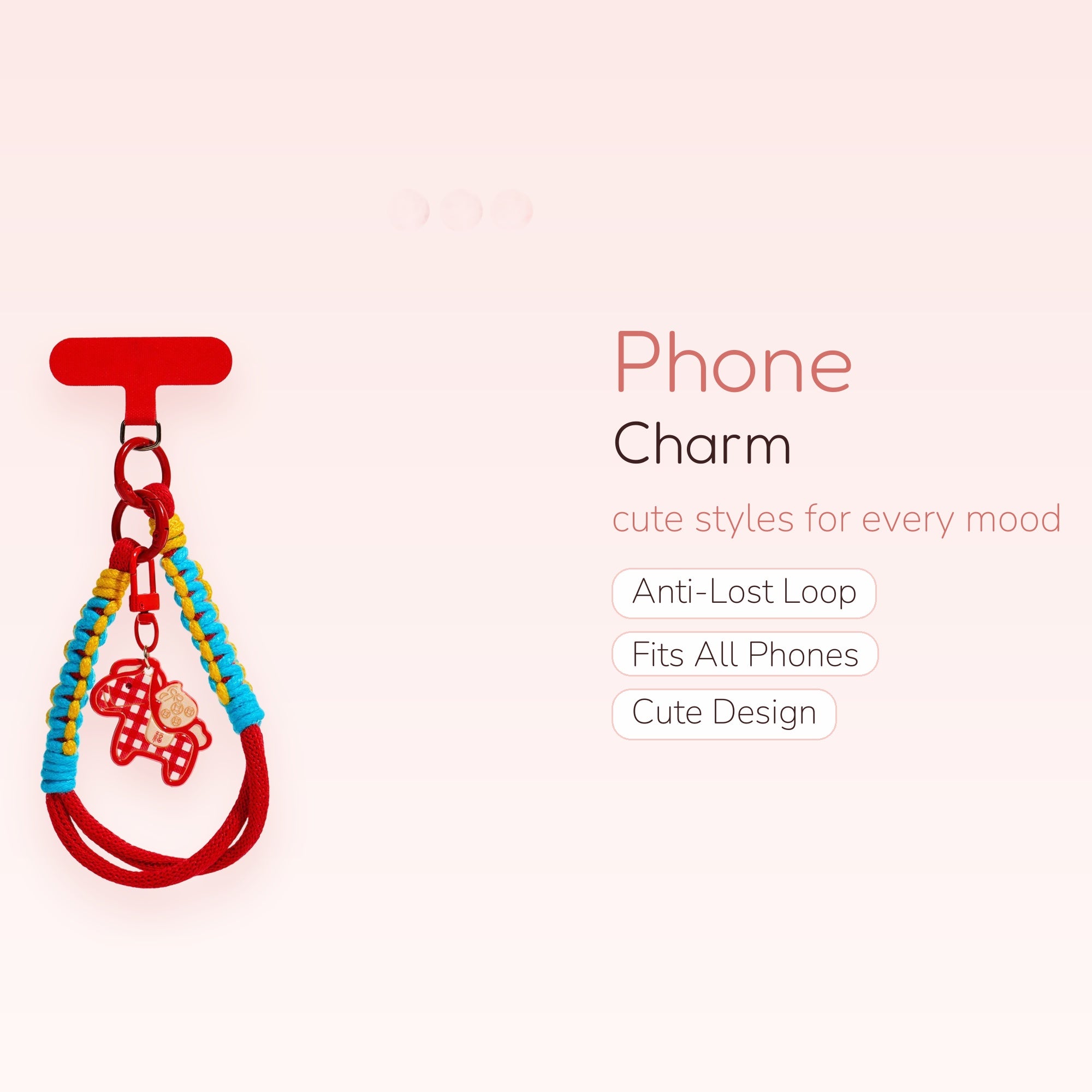 Red Braided Knot Phone Charm | Lucky Horse Wrist Lanyard