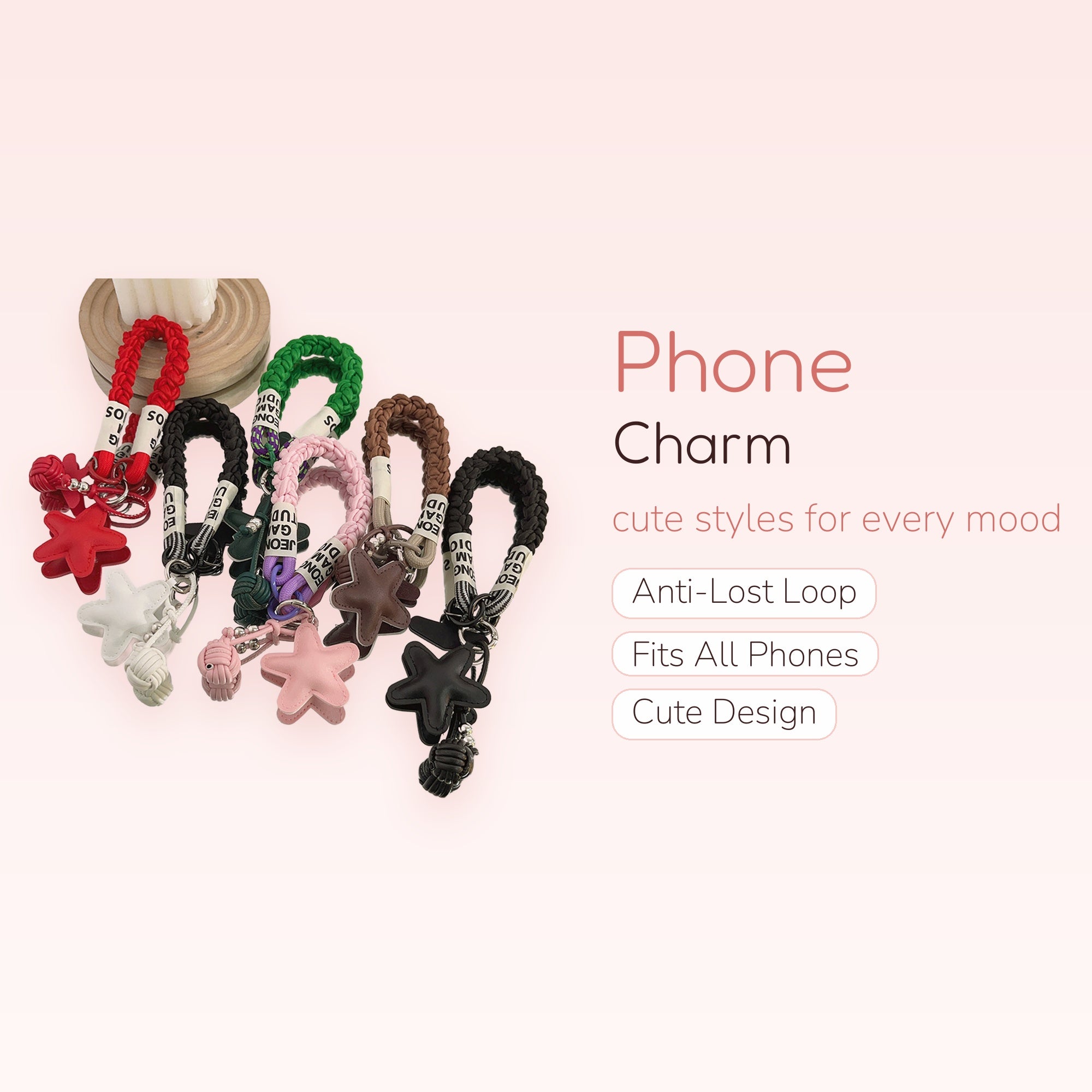 Braided Rope & Star Phone Charm | Aesthetic Wrist Strap Keychain
