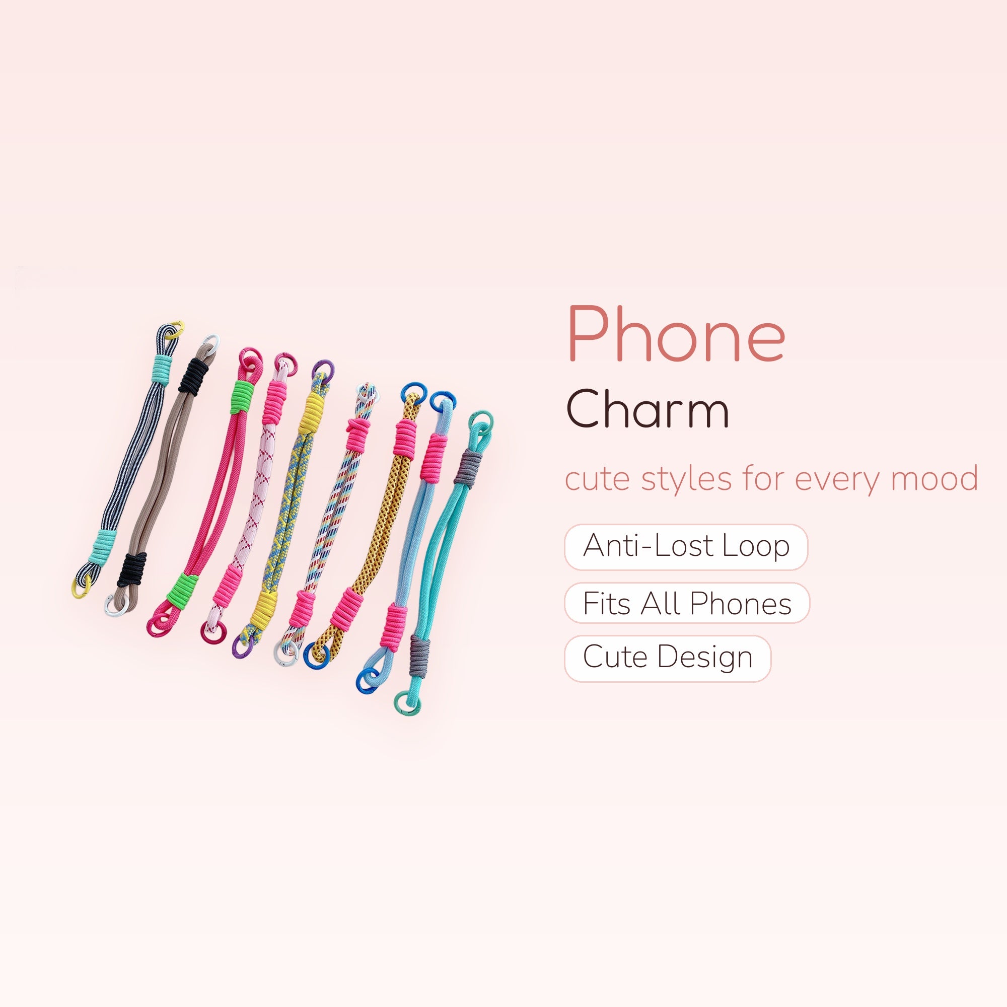Colorful Braided Rope Phone Charm Straps | Aesthetic Wrist Lanyards with Rings