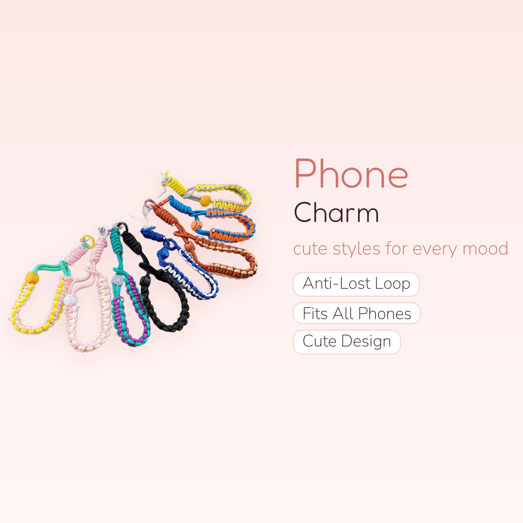 Colorful Braided Paracord Phone Charm Wrist Straps | Aesthetic Hand Lanyards