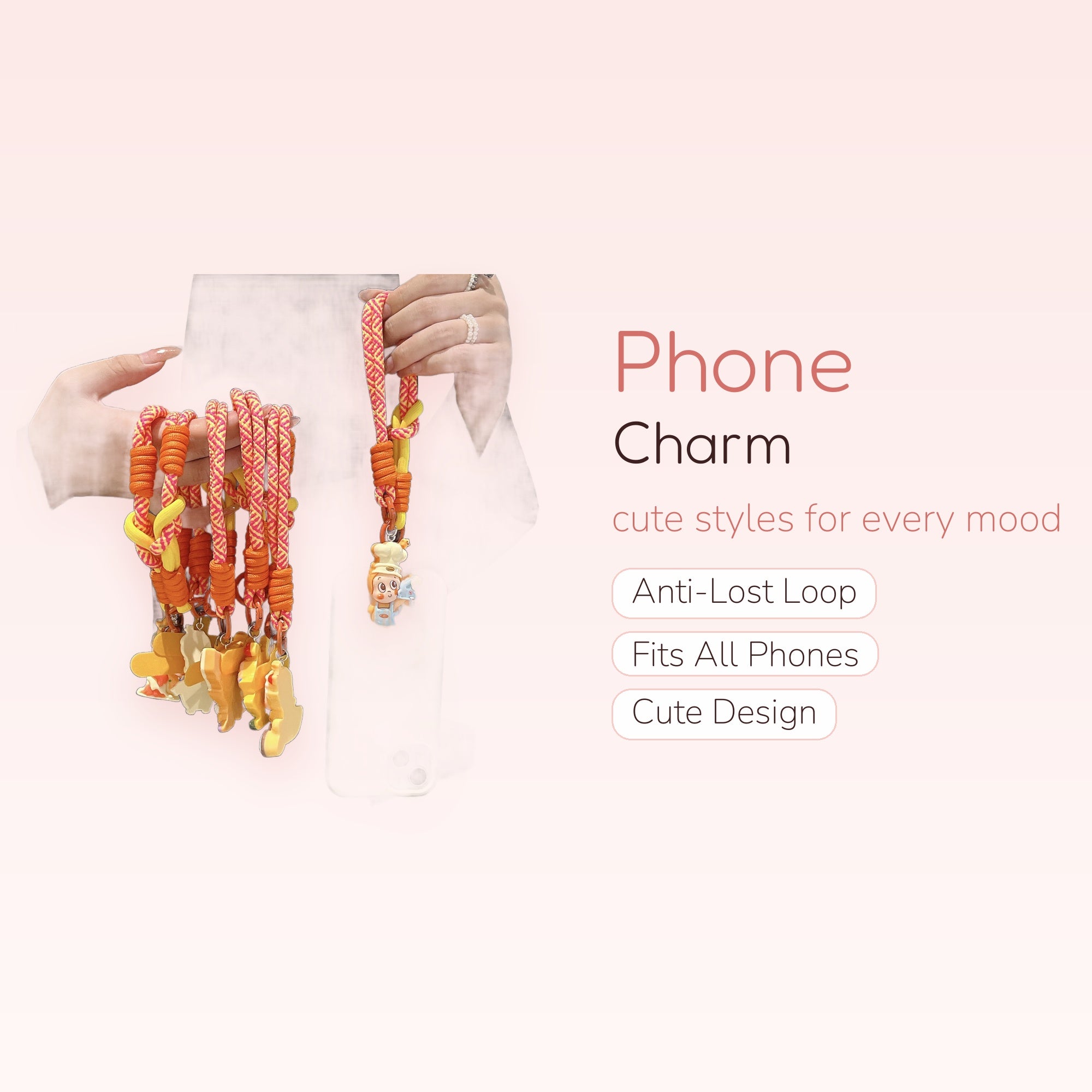 Vibrant Pink & Yellow Braided Phone Charm Strap | Cute Chef Character Wrist Lanyard