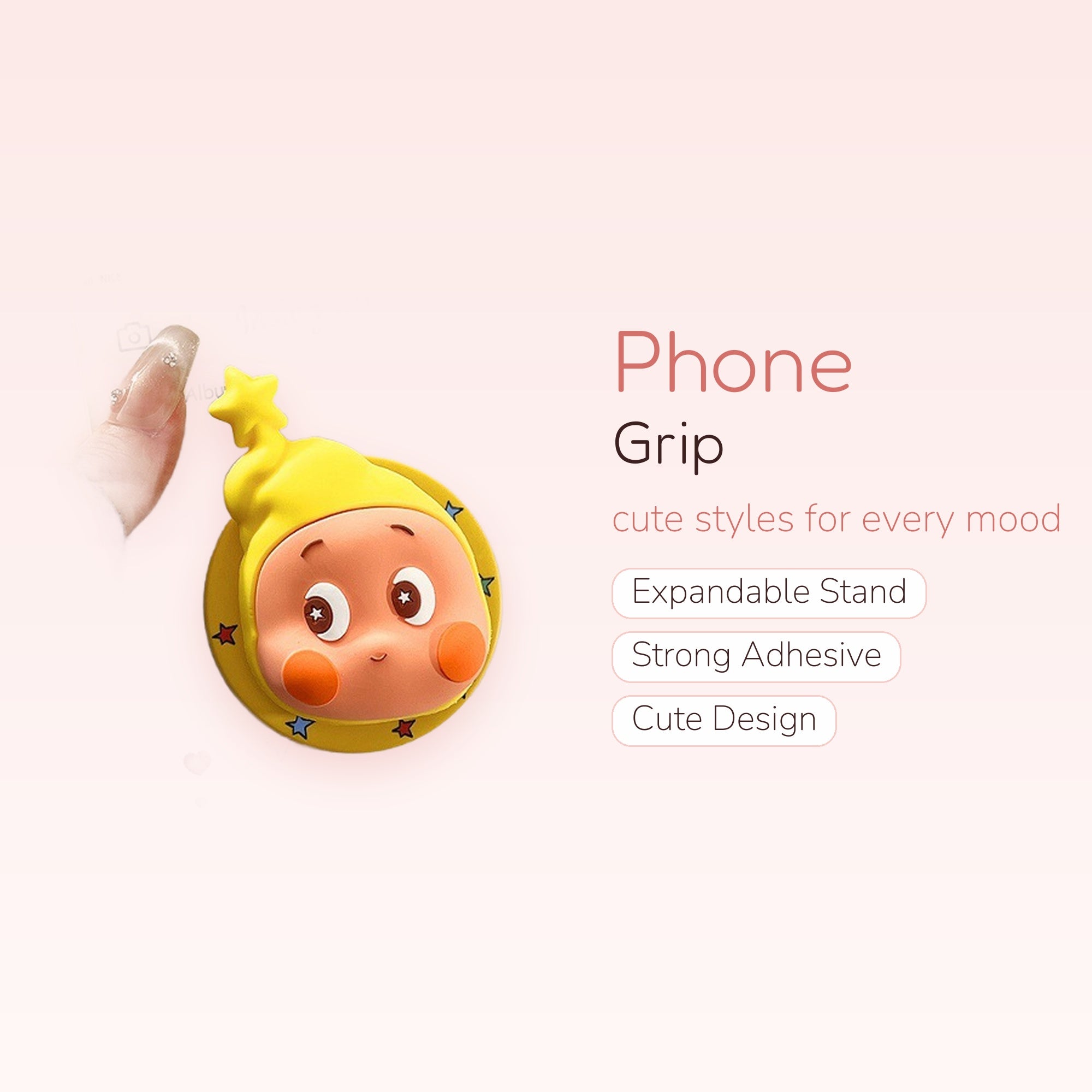 Cute Yellow Star Hat Character Phone Grip | Kawaii Cartoon Pop Socket Stand