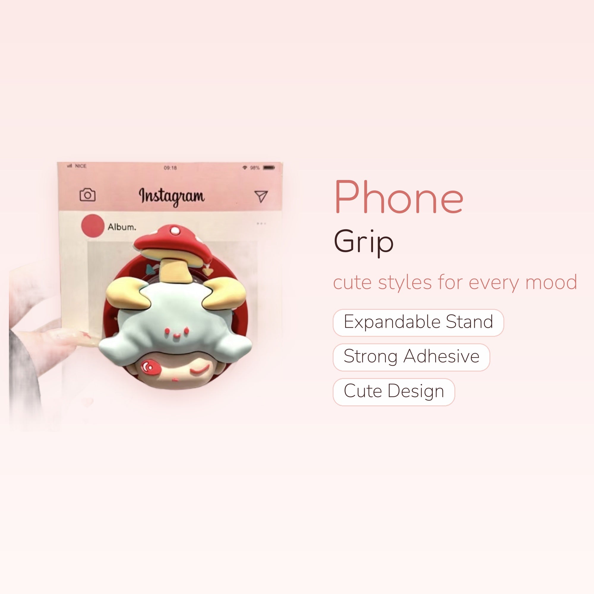 Kawaii Mushroom & Cloud Phone Grip | Cute Pop Socket Stand for Phones