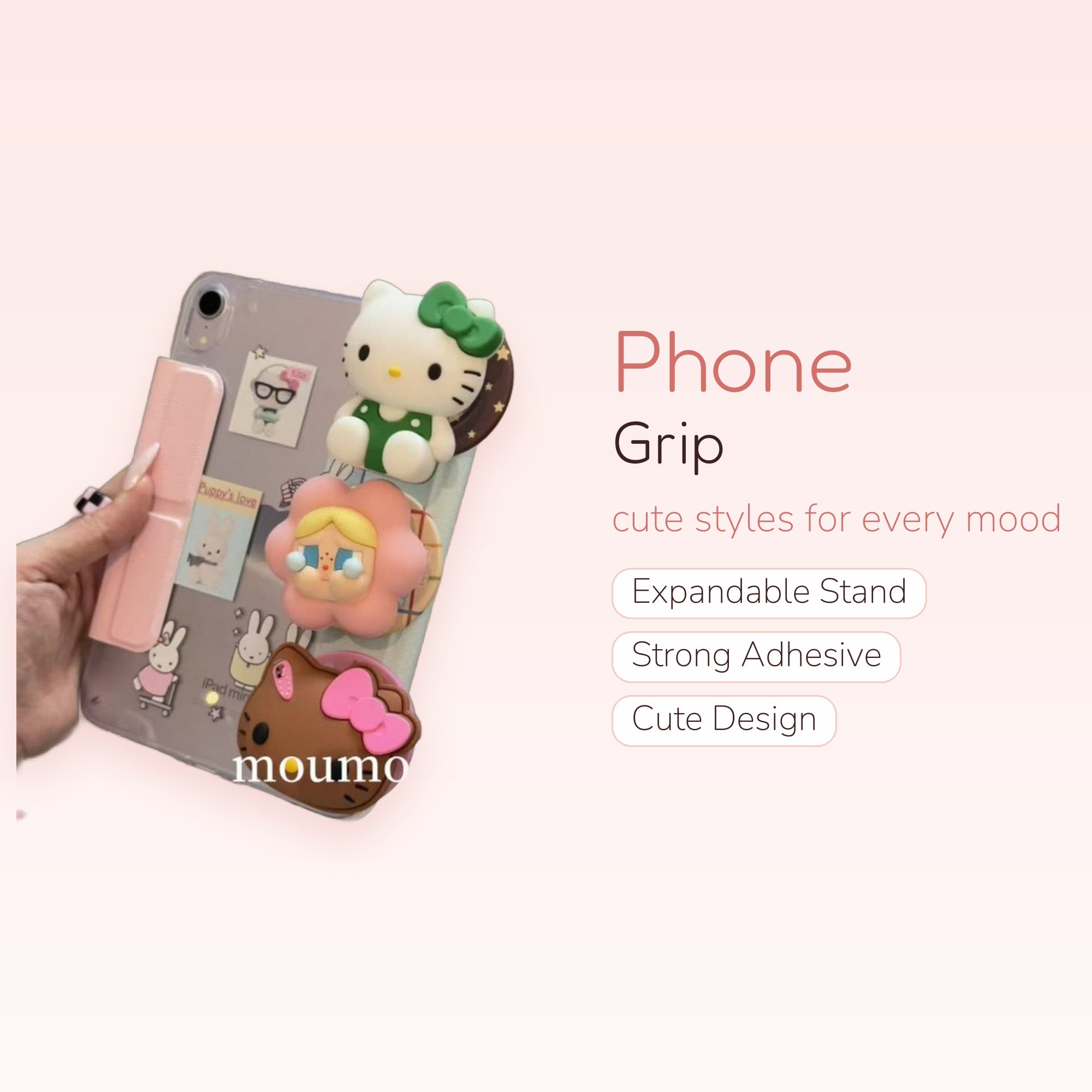 Kawaii Hello Kitty & Flower Phone Grips | Cute Pop Socket Stand for iPad