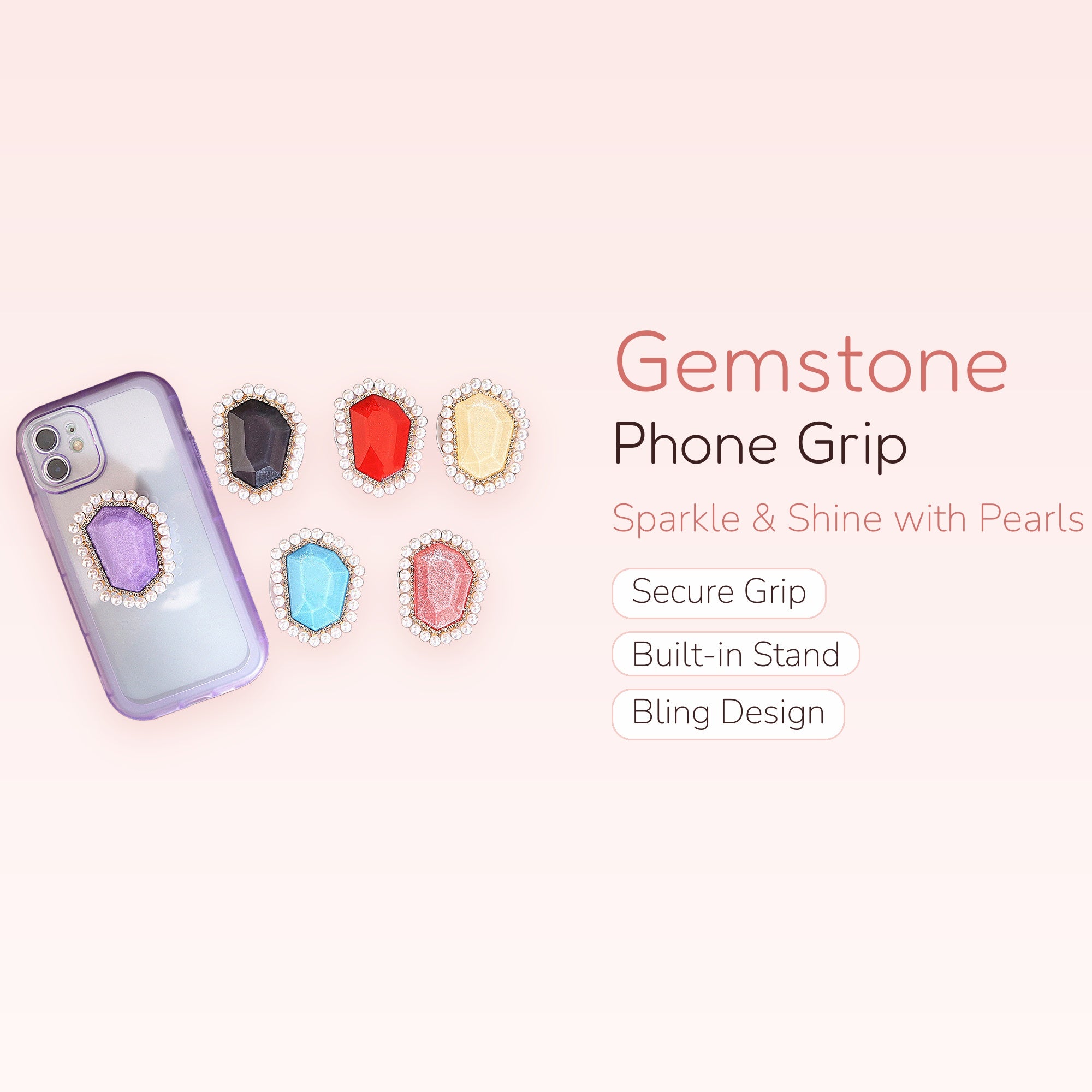 Pearl & Gemstone Phone Grip | Bling Pop Socket Stand for Phones