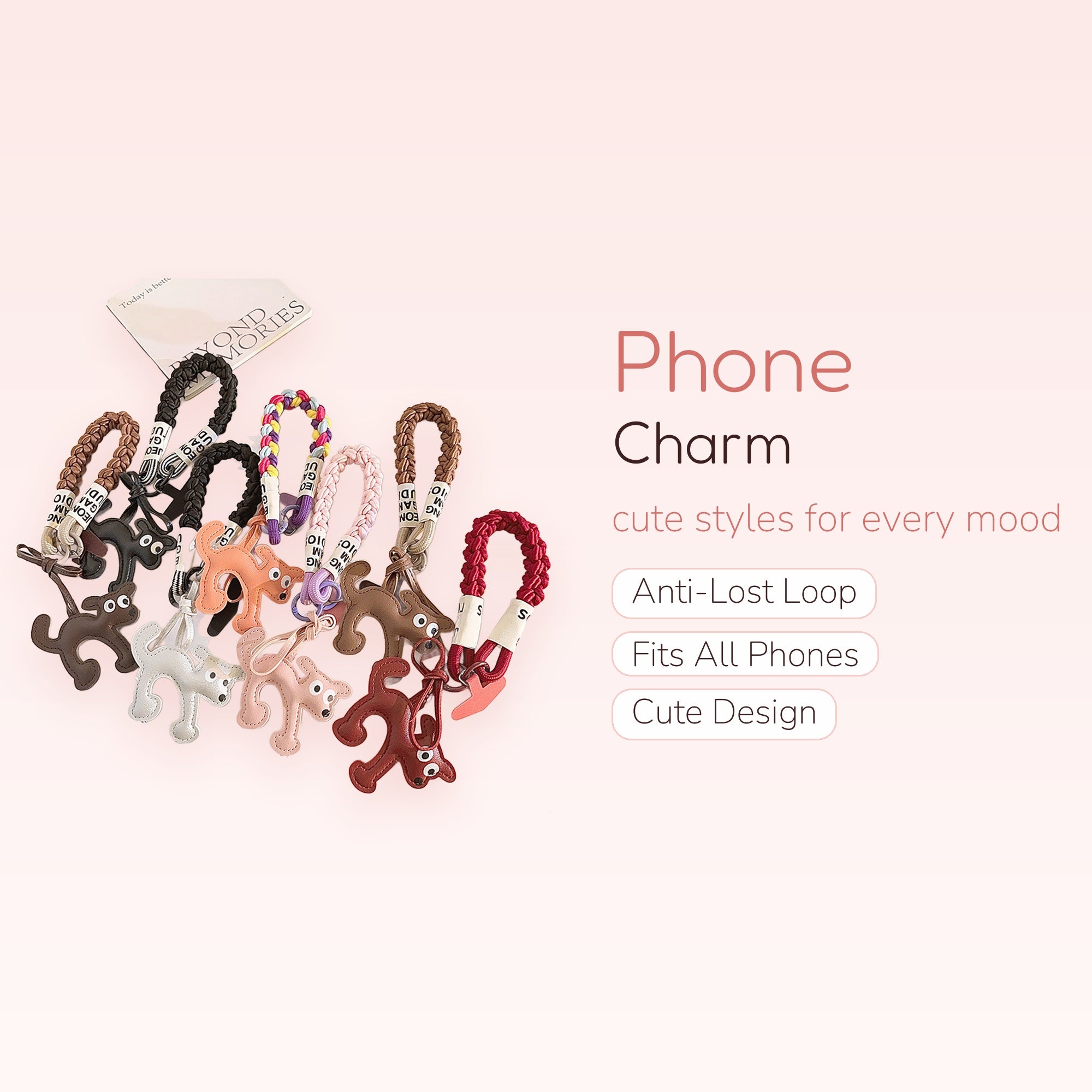 Cute Braided Strap Dog Charm | Kawaii Leather Animal Wrist Lanyard