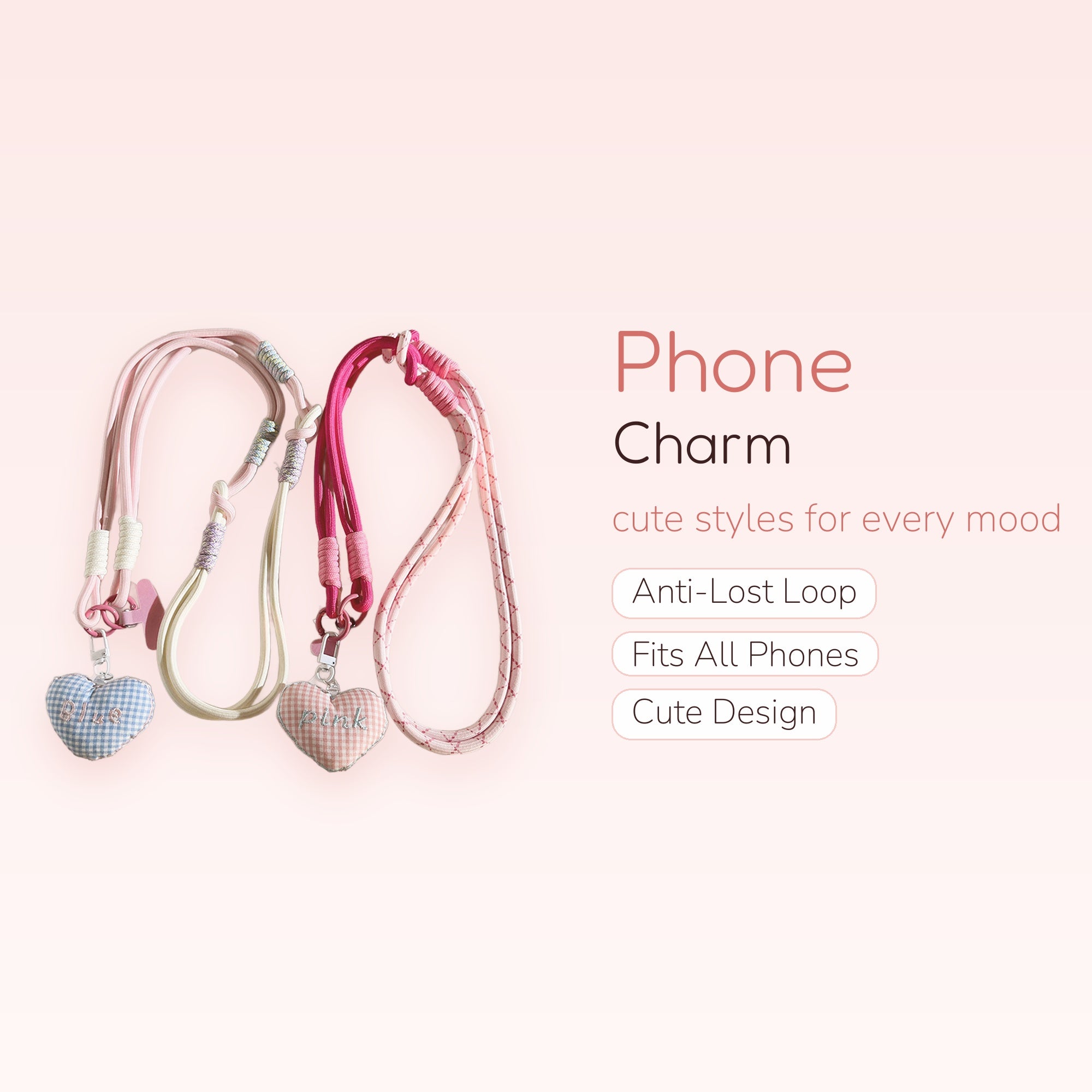 Kawaii Pastel Gingham Heart Phone Lanyard | Cute Adjustable Neck Strap