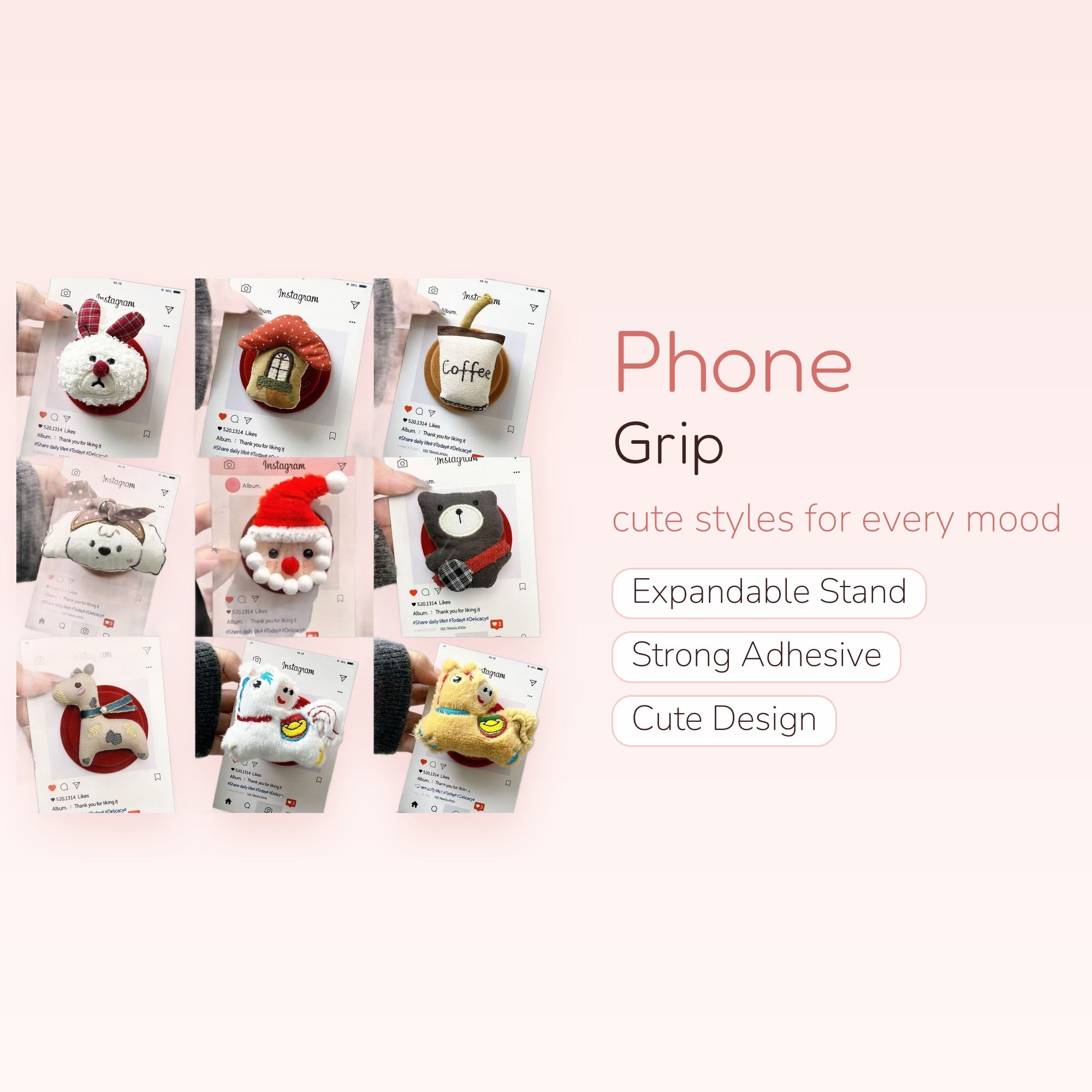 Kawaii Plush Animal & Object Phone Grip Collection | Cute Pop Socket Stand