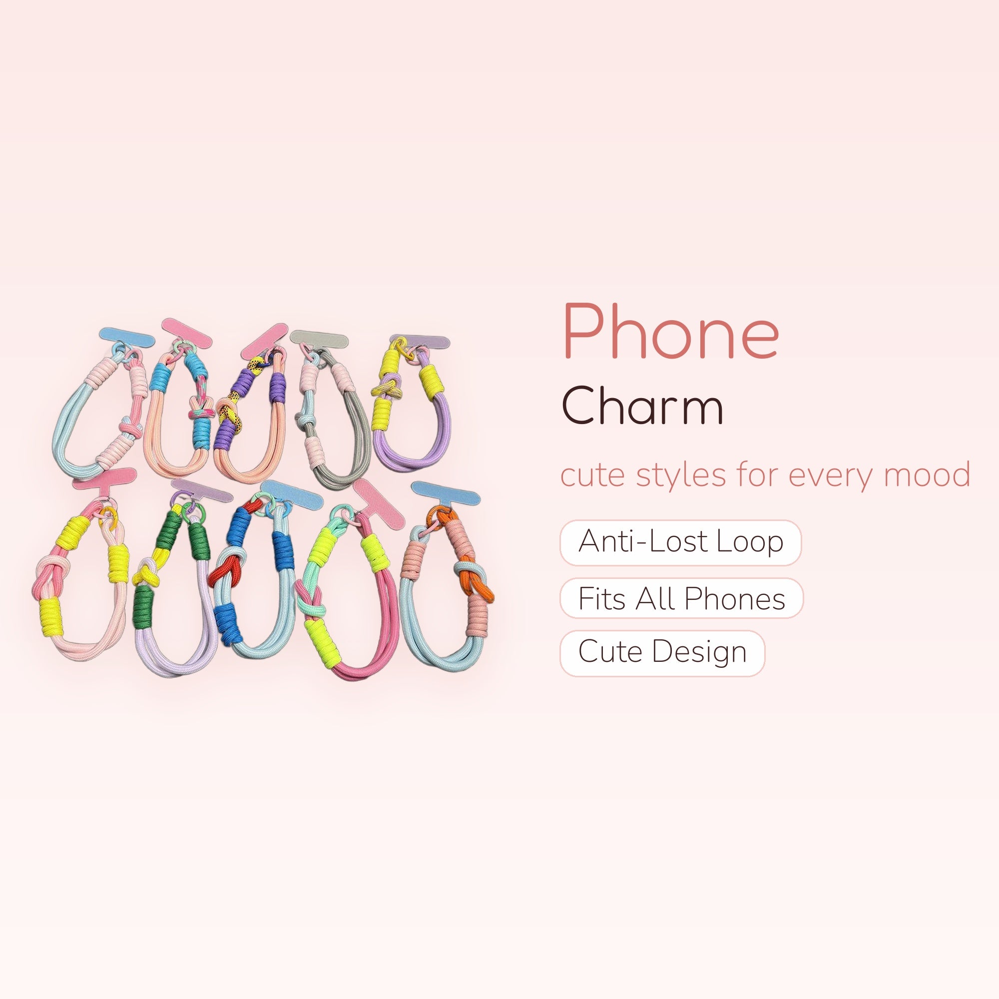 Aesthetic Braided Rope Phone Charm Strap | Colorful Knotted Wrist Lanyard