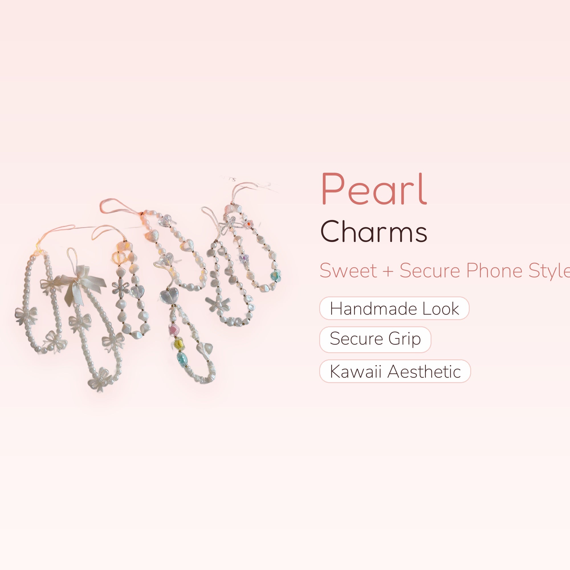 Kawaii Pearl Phone Charm Strap | Cute Beaded Wrist Lanyard | Y2K Aesthetic Phone Accessory | Gift for Her